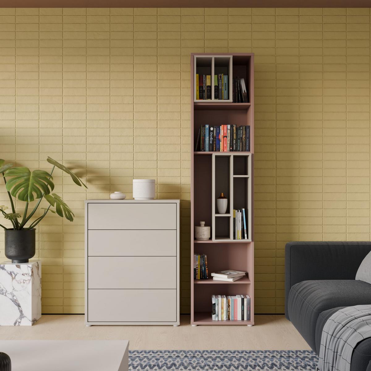 Komoda SPRINGS - béžová hnědá, Moderní, kompozitní dřevo (74,5/99,1/34,9cm)