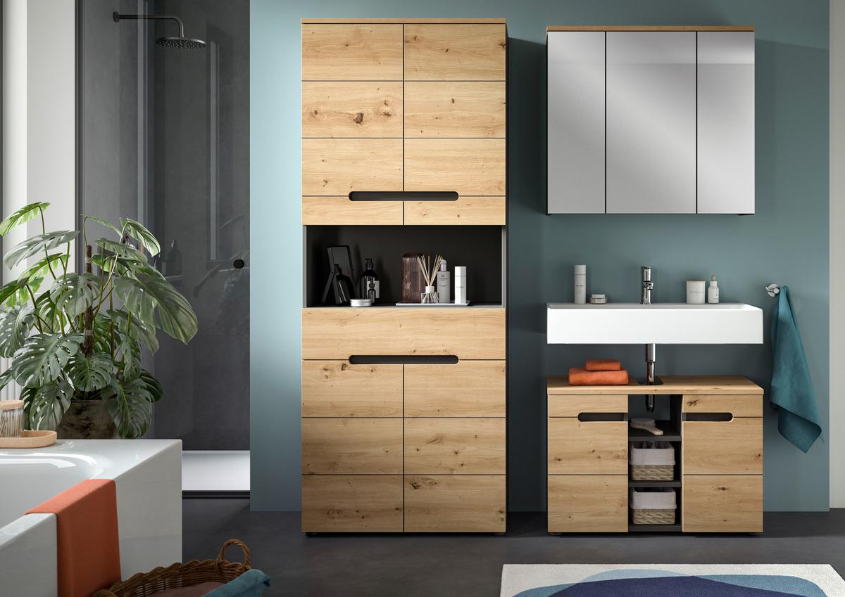 Badezimmer Canu Eiche Artisan Dekor B: 156 Cm - Schwarz/Eiche Artisan, MODERN, Glas/Holzwerkstoff (156cm) - MID.YOU