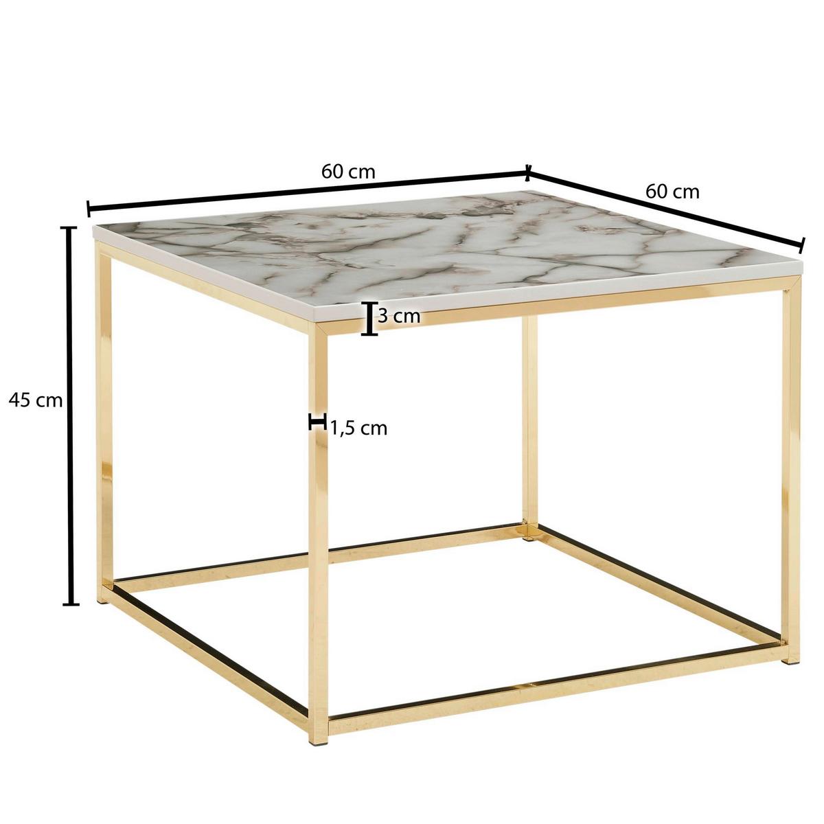 Konferenční stolek vzhled mramoru š: 60cm - bílá/barvy zlata, Moderní, kov/kompozitní dřevo (60/60/45cm) - MID.YOU
