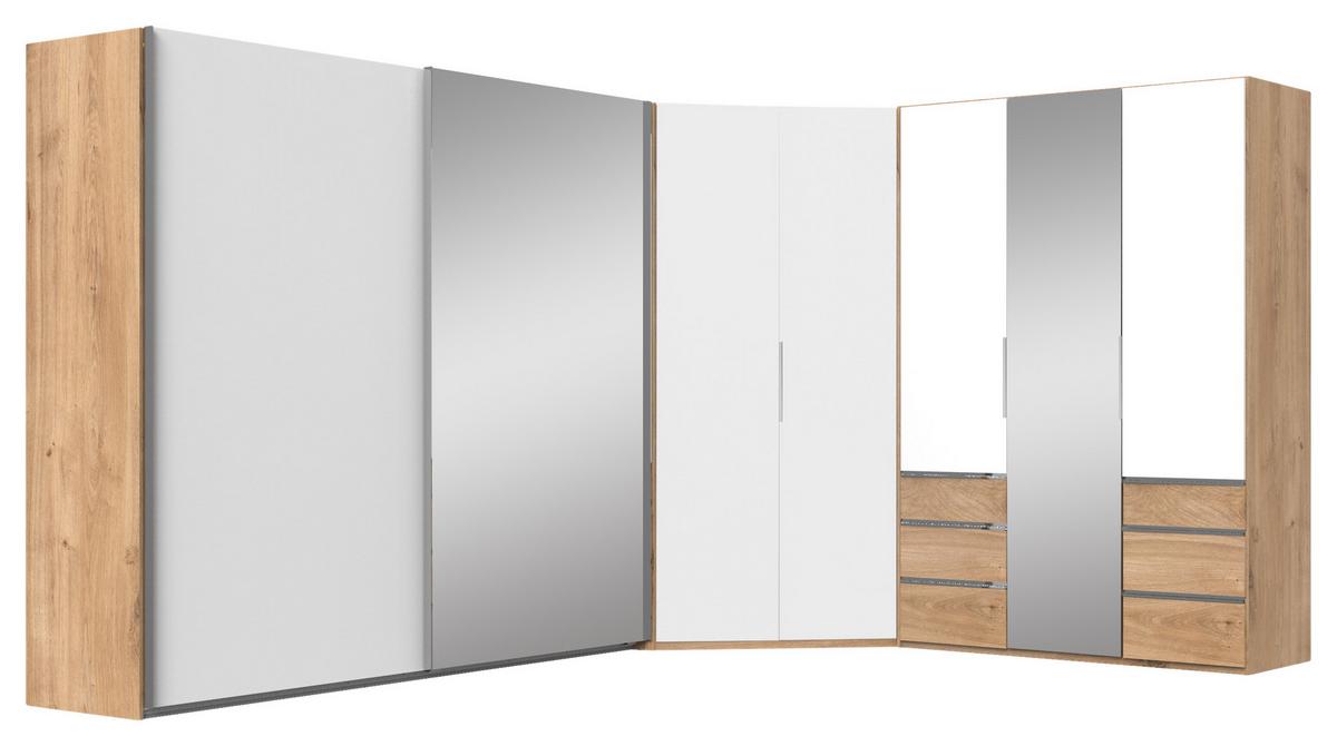 Šatní Skříň Se Zrcadlem Level 36 A, Bílá/dub - bílá/barvy dubu, Konvenční, kov/kompozitní dřevo (200/236/65cm)