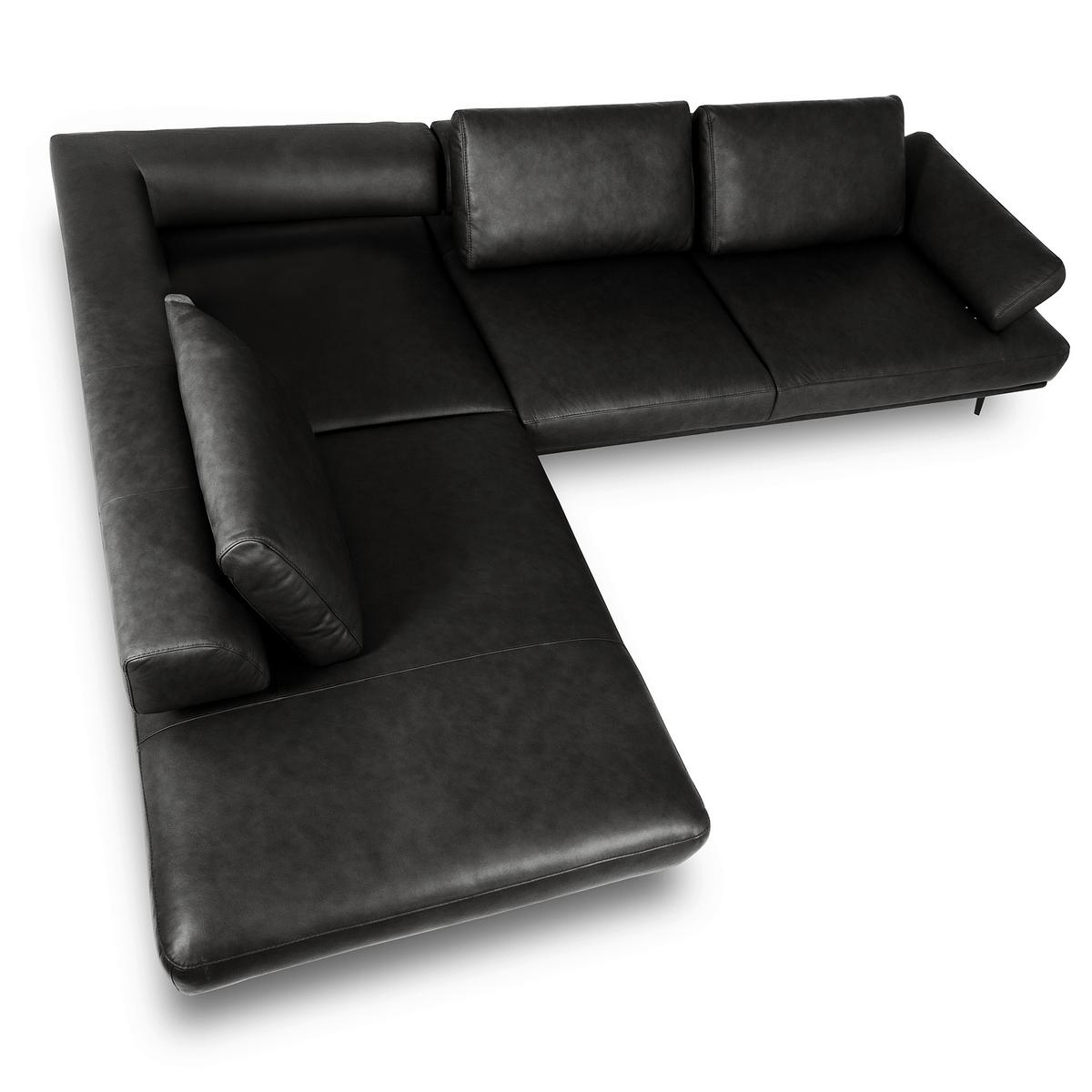 Ecksofa Como Echtleder Schwarz 237x306 - Schwarz/Grau, Design, Leder (237/306cm) - Livetastic