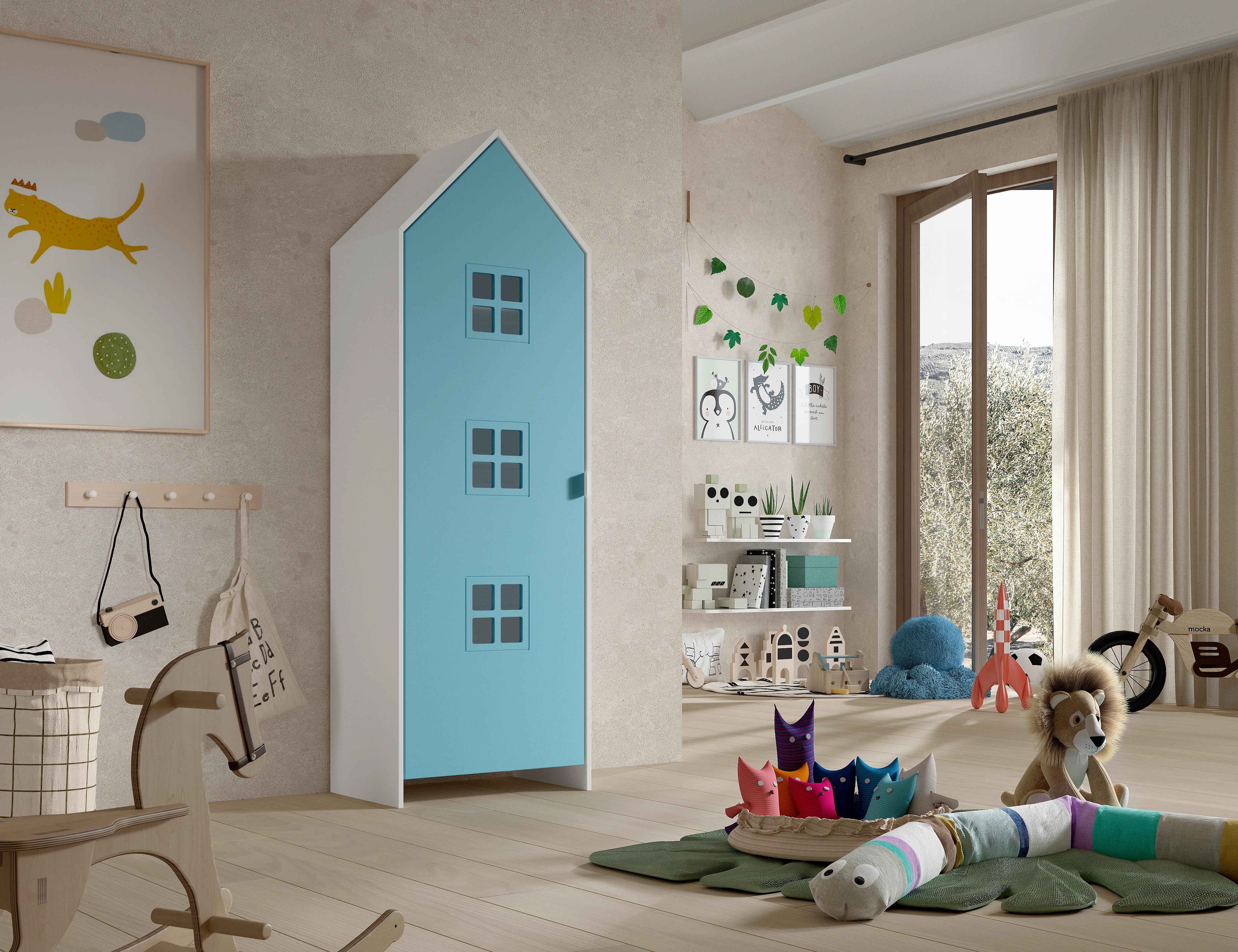Kinderkleiderschrank Casami - Blau/Weiß, MODERN, Holzwerkstoff (57,6/171,3/37cm) - MID.YOU