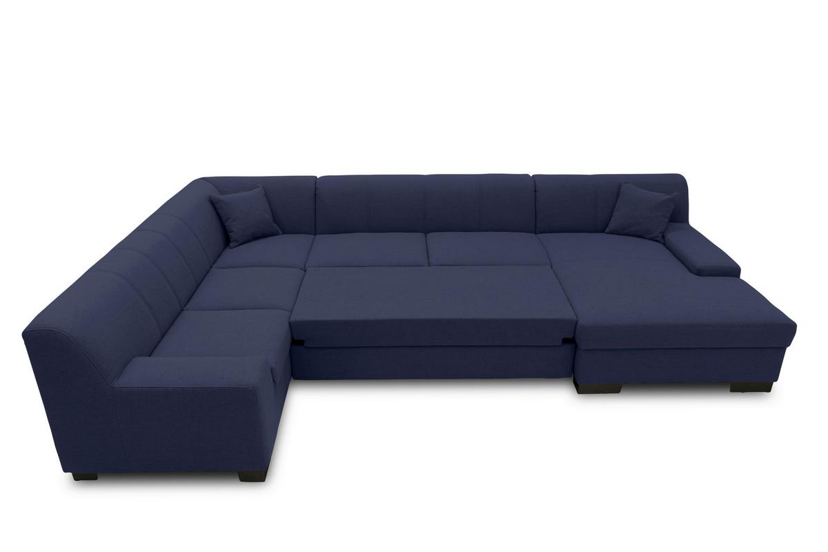 Wohnlandschaft Norma mit Schlaffunktion Blau - Wengefarben/Blau, Design, Textil (212/328/153cm) - MID.YOU