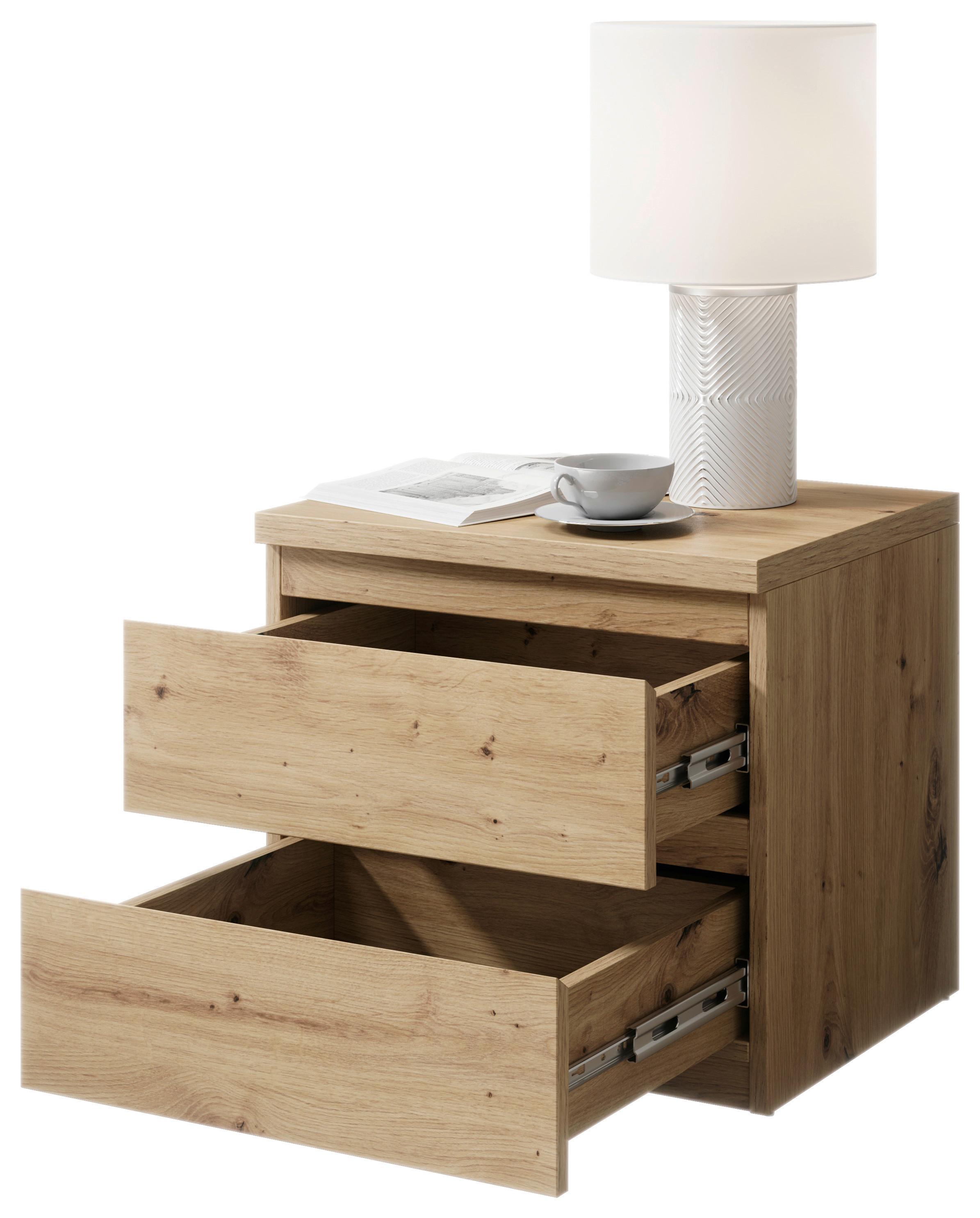 Noční Stolek Olli Dub Artisan - černá/barvy dubu, Basics, kompozitní dřevo/plast (45/43,6/38cm) - MID.YOU