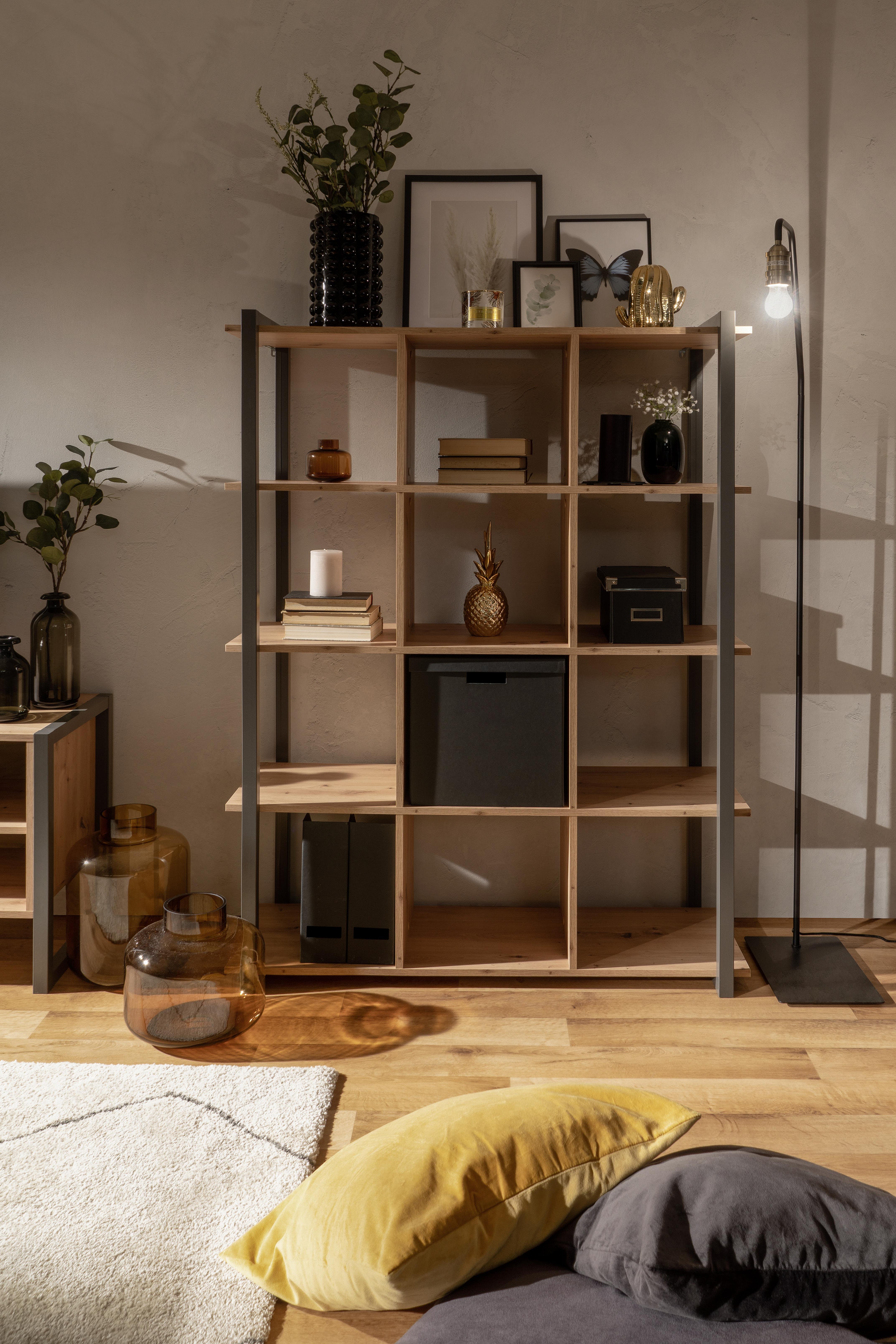 Regal Denver 31 B: 107 cm Eiche Dekor/Anthrazit - Eichefarben/Anthrazit, KONVENTIONELL, Holzwerkstoff (107/145/39cm) - MID.YOU