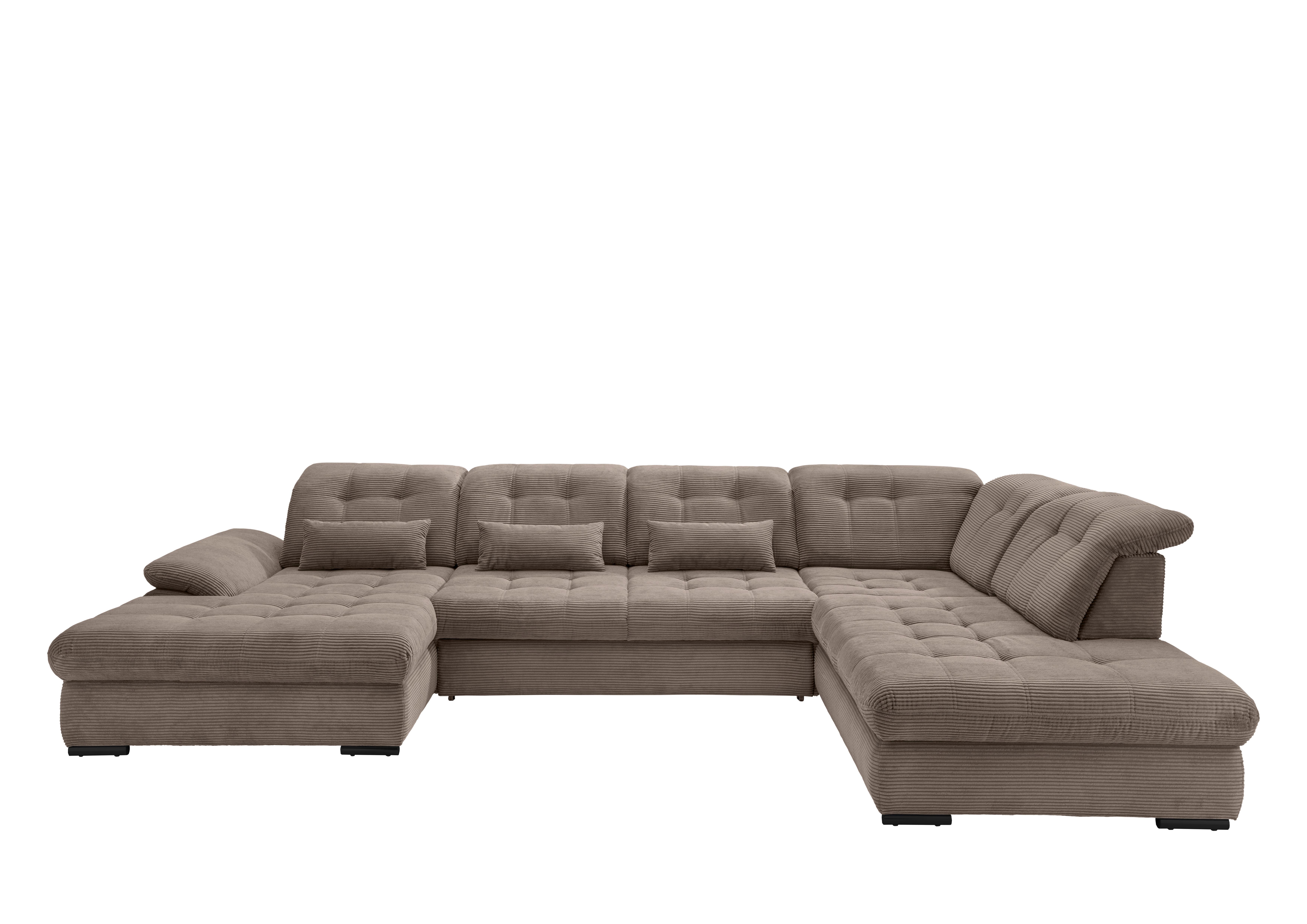 Wohnlandschaft mit Bettkasten Rigatti Graubraun B: 387 cm - Graubraun/Schwarz, MODERN, Textil (184/387/252cm) - Livetastic