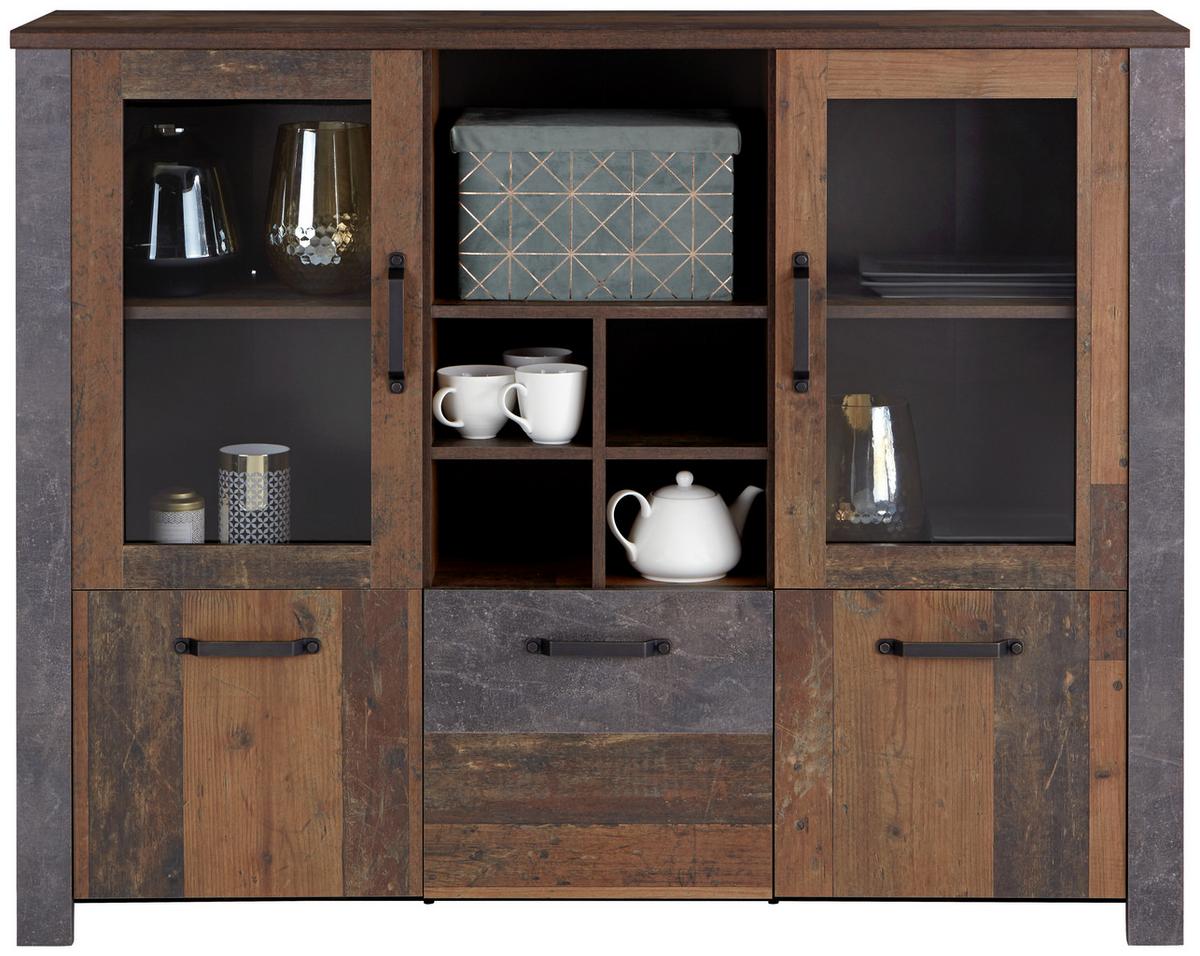 VYSOKÁ KOMODA ONTARIO - šedá/barvy dubu, Moderní, kompozitní dřevo/plast (151,3/122,5/41,5cm) - Ondega