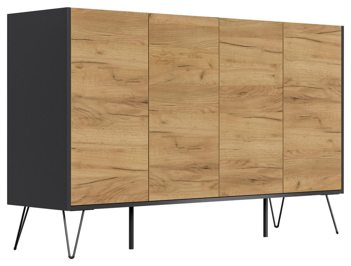 Sideboard Posseik Industrial Graphitfarben/eichef. 155 Cm - Eichefarben/Schwarz, Design, Holzwerkstoff (155/93,6/42cm) - P & B