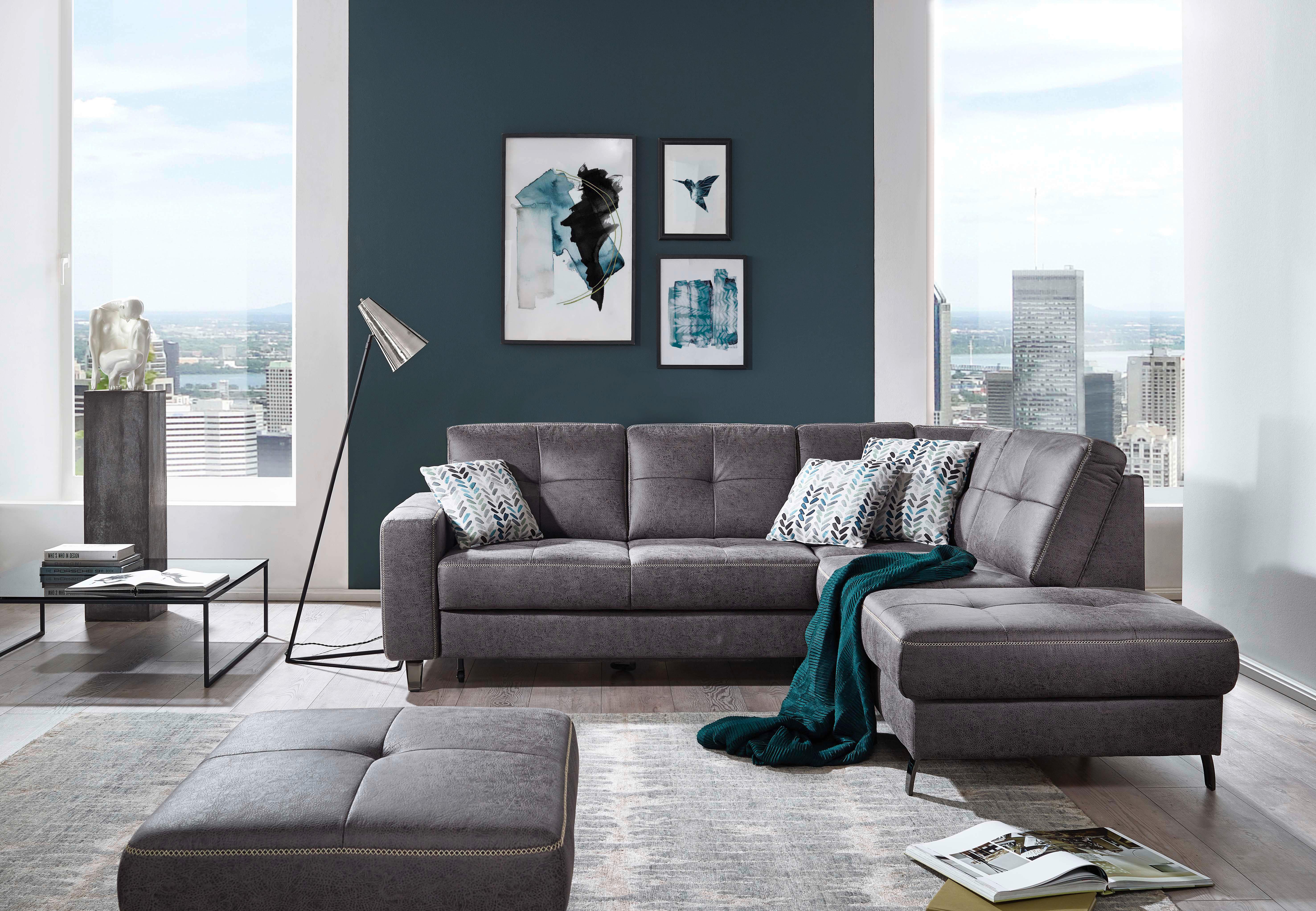Sedací souprava Varese bez funkcí a opěrek hlavy - černá/antracitová, Moderní, kov/textil (237/219cm) - James Wood