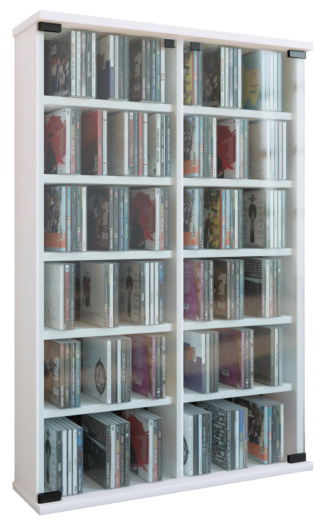 Cd Regal Mit Glastüren Roma 60 Cm Weiß - Weiß, Basics, Glas/Holzwerkstoff (60/92/18cm) - MID.YOU