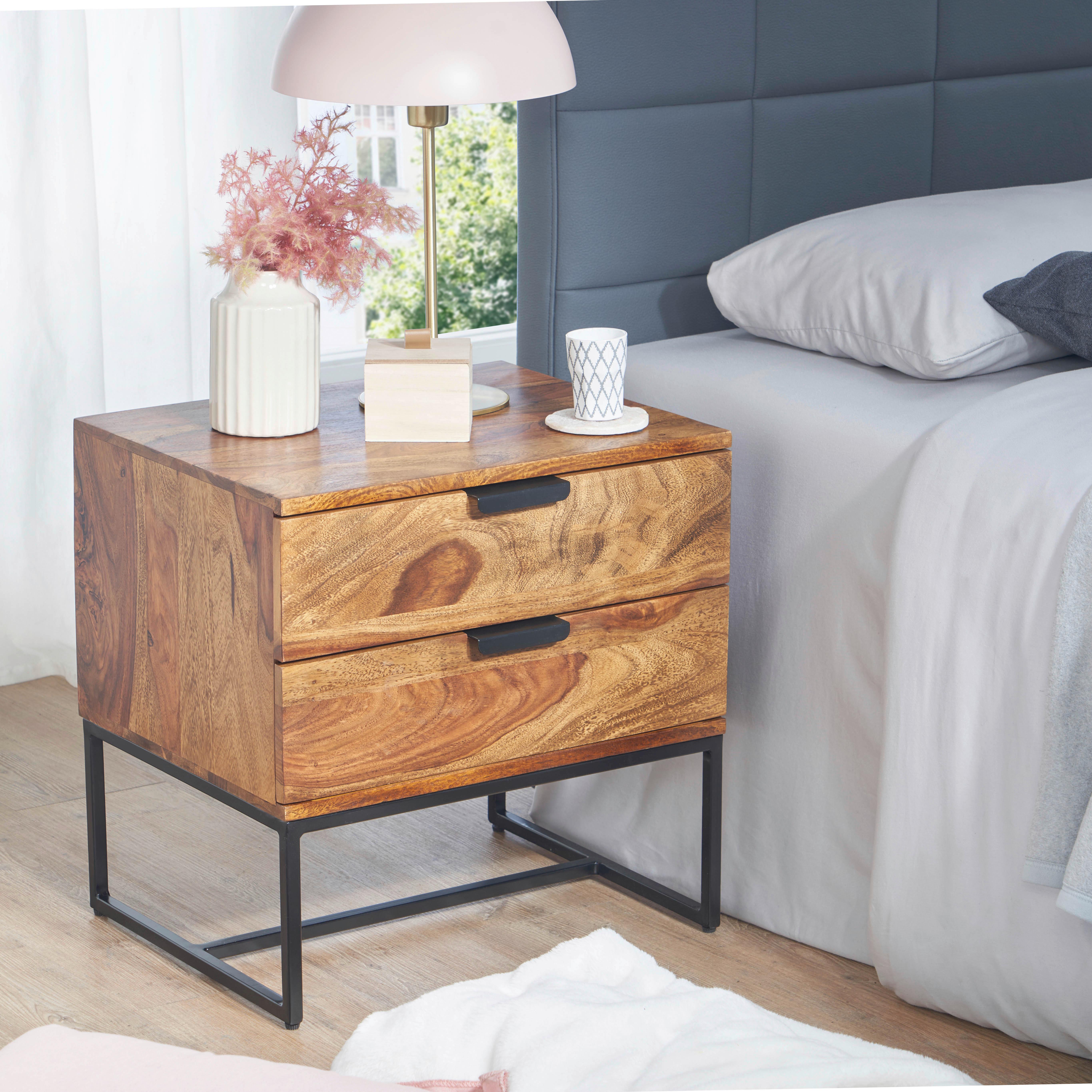 Nachttisch Sheeshamfarben B: 50 cm - Sheeshamfarben/Schwarz, Design, Holz/Metall (50/51/40cm) - MID.YOU