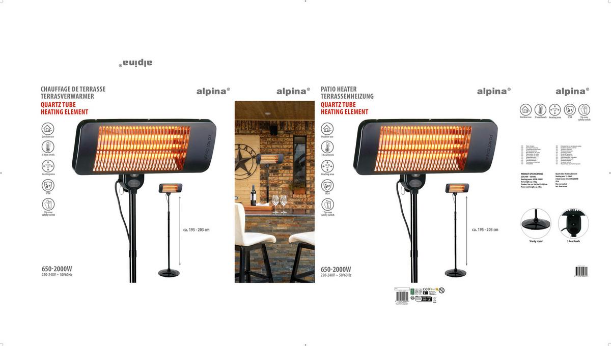 Terrassenstrahler Patio Heater Wall  650-2000w - Schwarz, Basics, Metall (50/19,5/11cm)