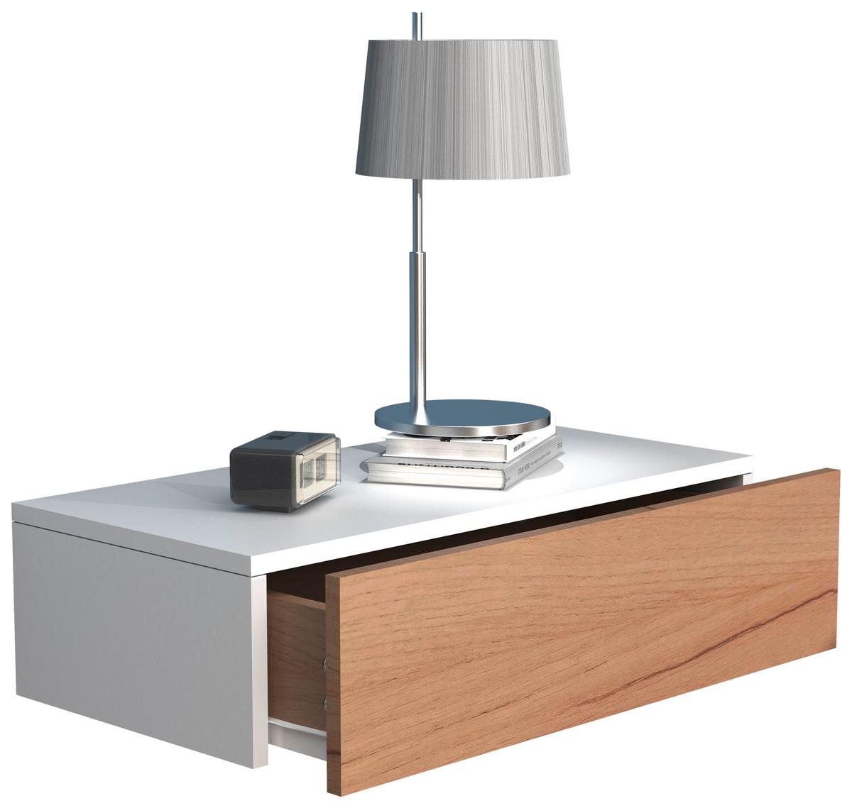 Nachtkästchen Usal M B: 60 Cm Weiß/eiche Dekor - Eichefarben/Weiß, MODERN, Holzwerkstoff (60/15/30cm) - MID.YOU