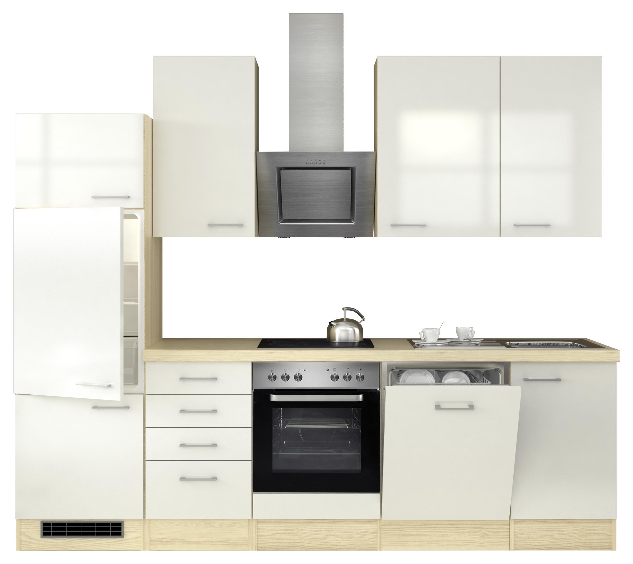 Küchenzeile Abaco mit Geräten 280 cm Perlmutt/Akazie Modern - Edelstahlfarben/Perlmutt, MODERN, Holzwerkstoff (280cm) - MID.YOU