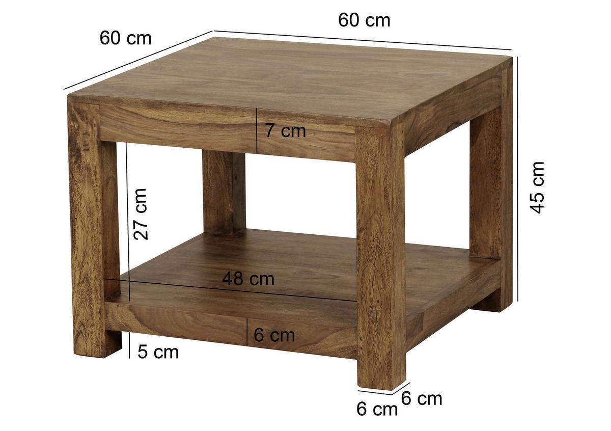 Couchtisch Holz Massiv Mit Ablageplatte Mumbai, Sheesham - Sheeshamfarben, Design, Holz (60/60/40cm) - MID.YOU