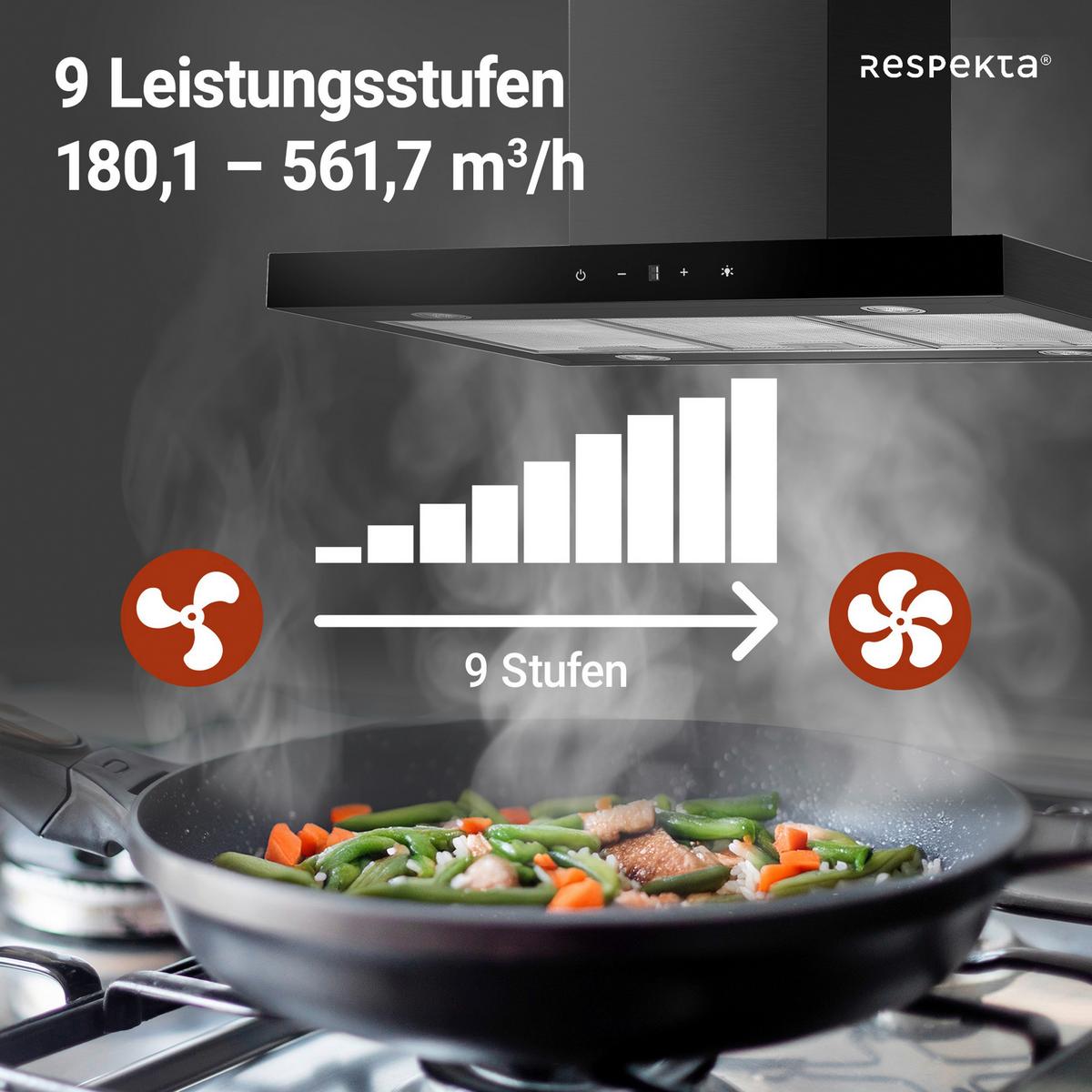 DUNSTABZUGSHAUBE Schwarz B: 89,5cm - Schwarz, Trend, Glas/Metall (89,5/65/60cm) - Respekta