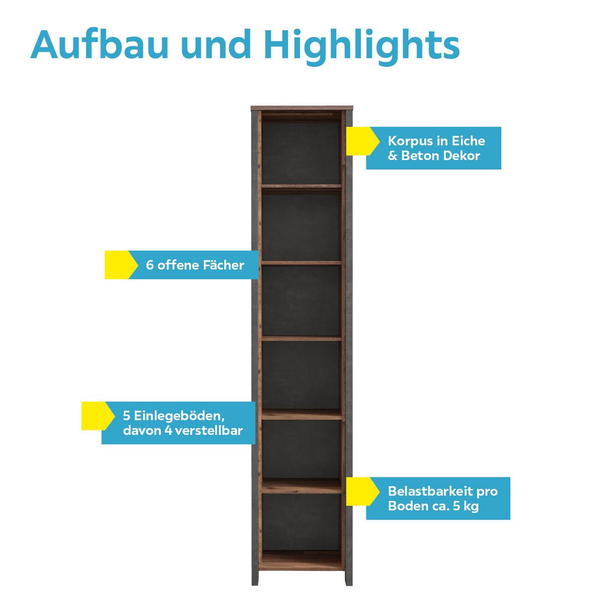 Regal Cliff B 46 cm Braun/Dunkelgrau - Dunkelgrau/Braun, KONVENTIONELL, Holzwerkstoff/Kunststoff (46/221/42cm) - MID.YOU