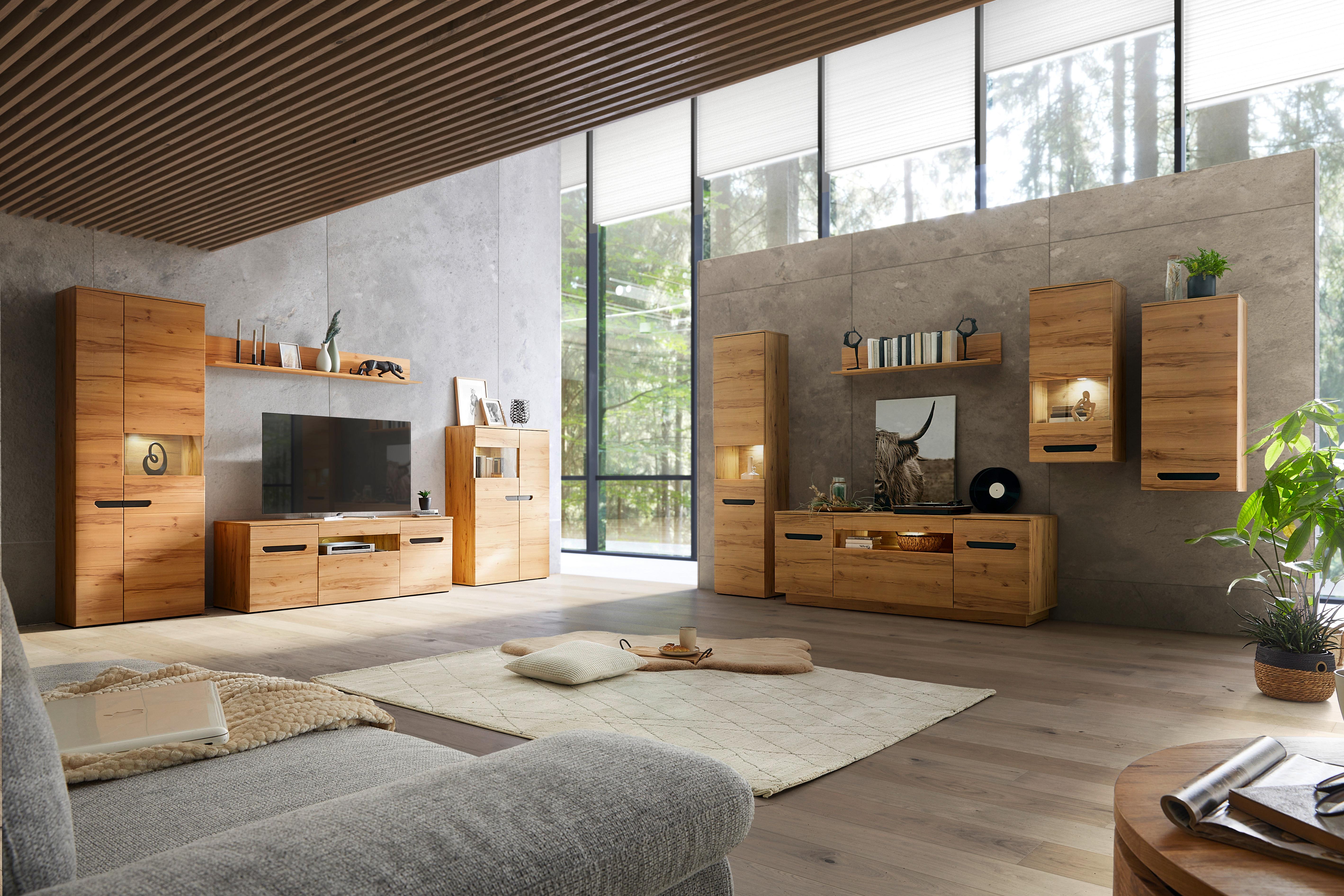Vitrine Alana B: 71,8cm Inkl. Led Korpus Crenata Dekor - MODERN, Glas/Holzwerkstoff (71,8/195,4/33cm)