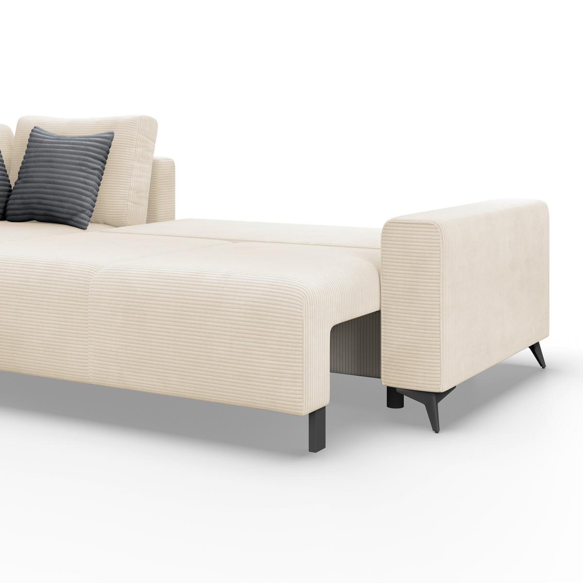 Ecksofa mit Schlaffunktion Viktor Creme Cord 212x270 cm - Creme/Schwarz, MODERN, Textil (212/270cm)