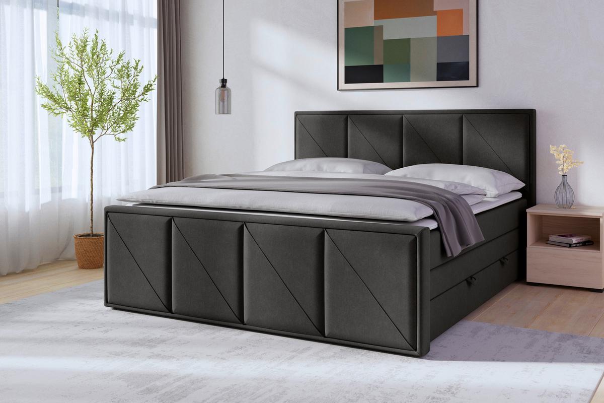 Boxspringbett Mit Bettkasten Oslo 180x200 Cm Anthrazit - Anthrazit/Schwarz, MODERN, Karton/Holzwerkstoff (180/200cm) - MID.YOU