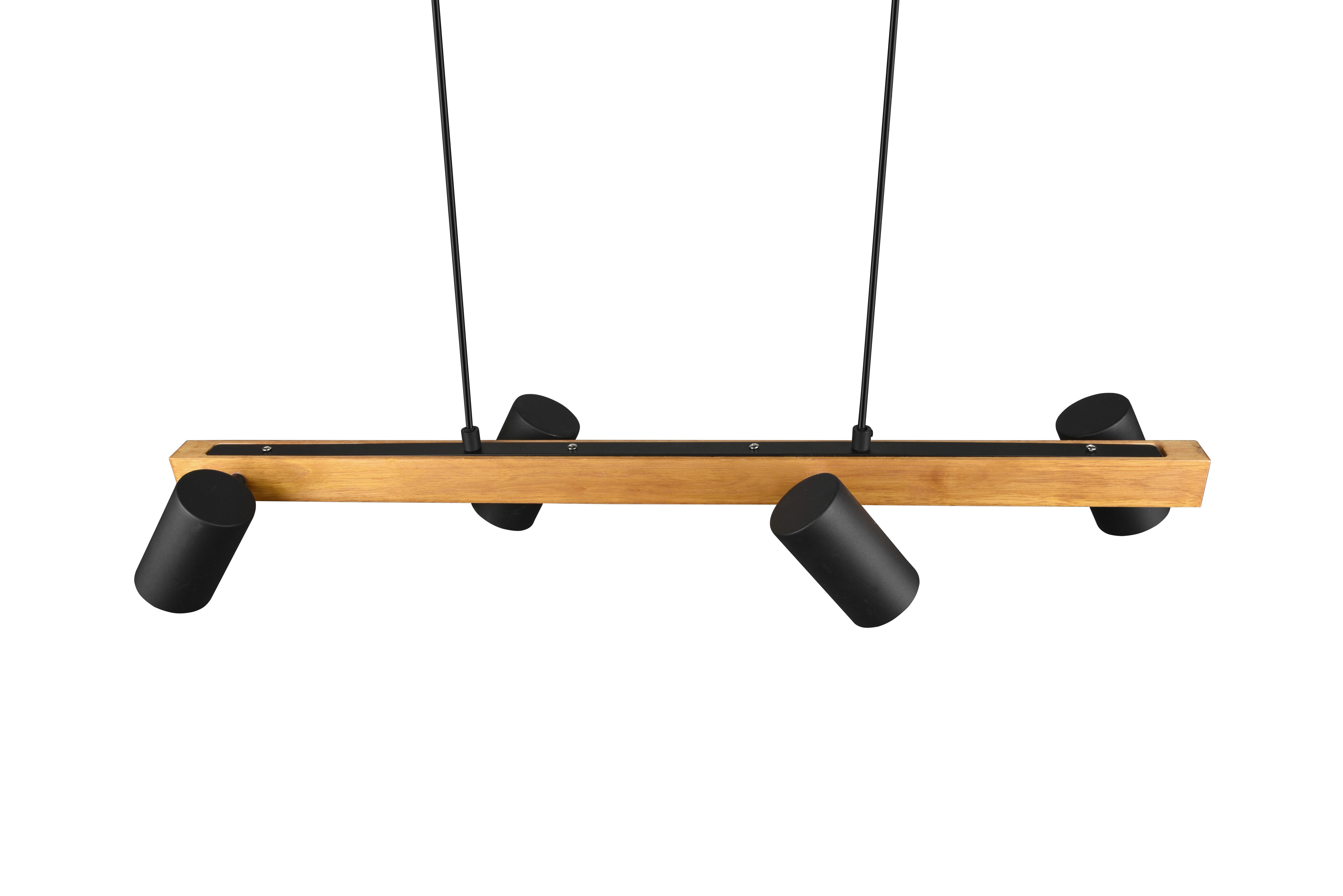 Hängeleuchten Marley H: 150 cm 4-Flammig, Echtholz Kiefer - Schwarz, Basics, Holz/Metall (80/20/150cm) - Trio Leuchten
