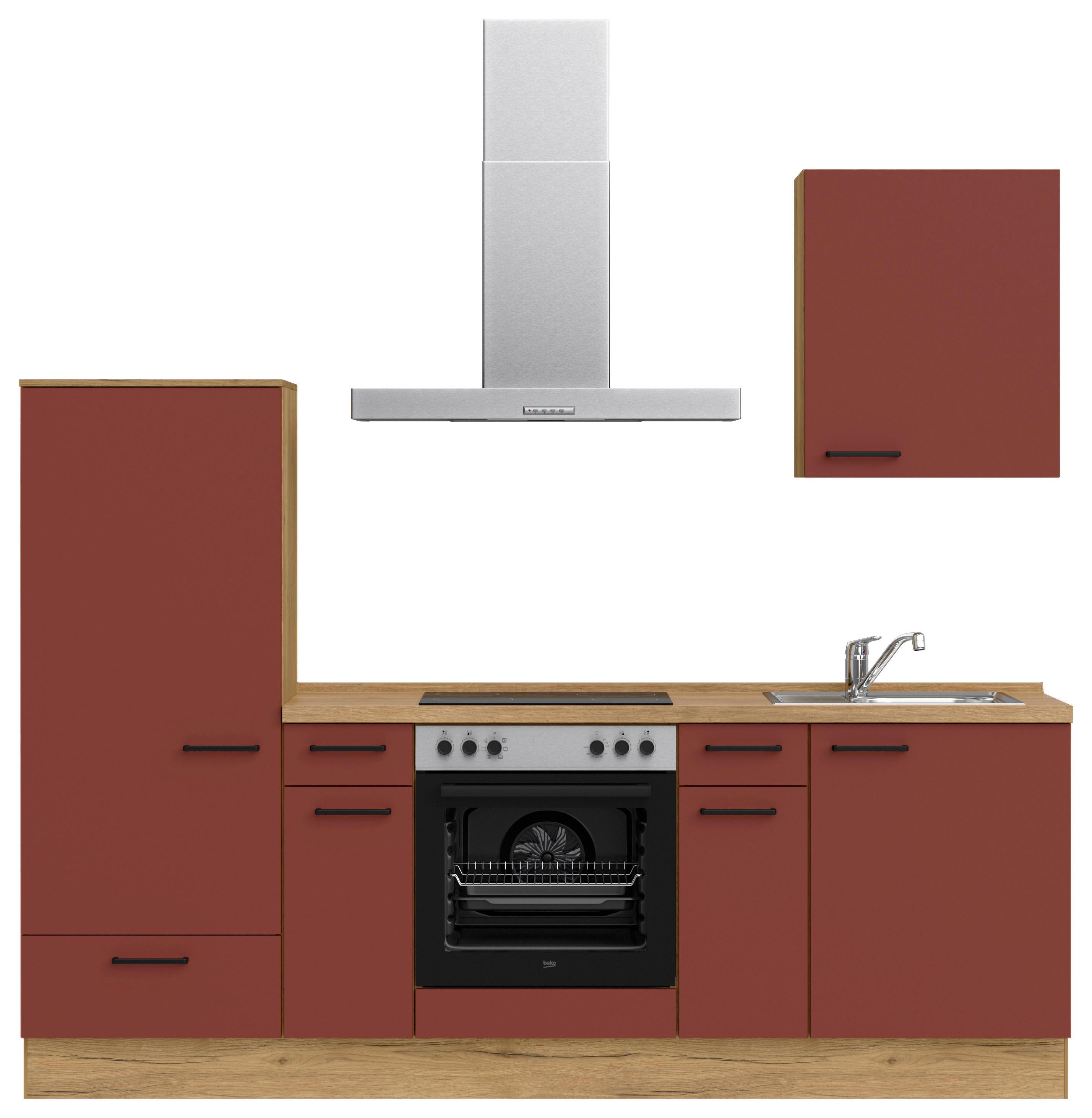 Küchenleerblock Easytouch Low-Line, L2 Links - Eichefarben/Rot, MODERN, Holzwerkstoff (240cm) - Nobilia