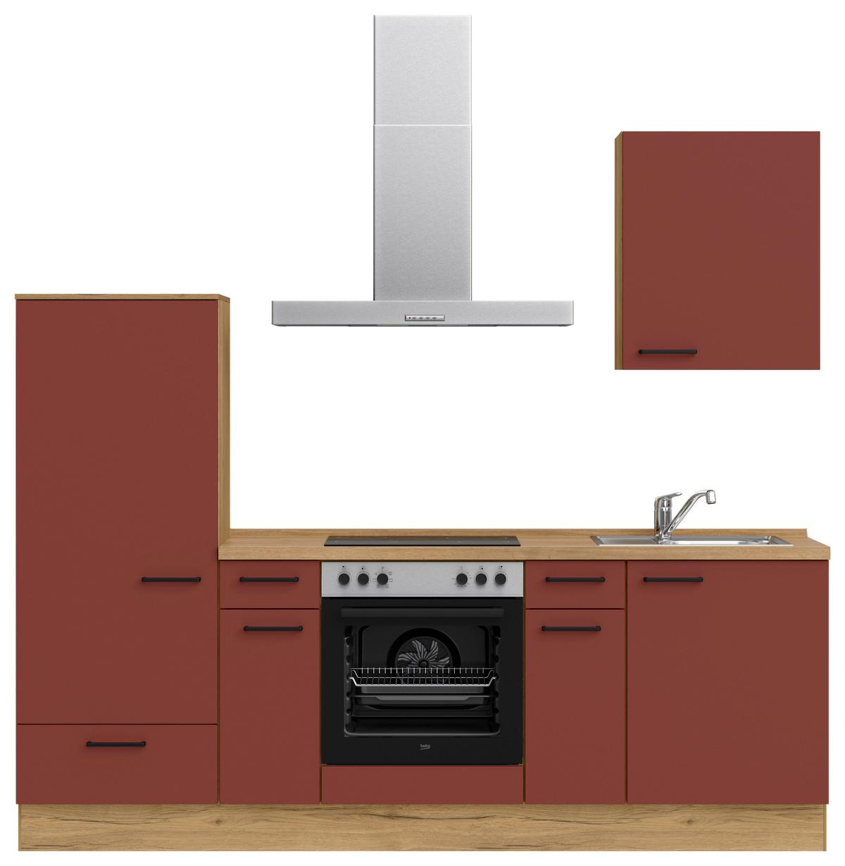 Küchenleerblock Easytouch Low-Line, L2 Links - Eichefarben/Rot, MODERN, Holzwerkstoff (240cm) - Nobilia