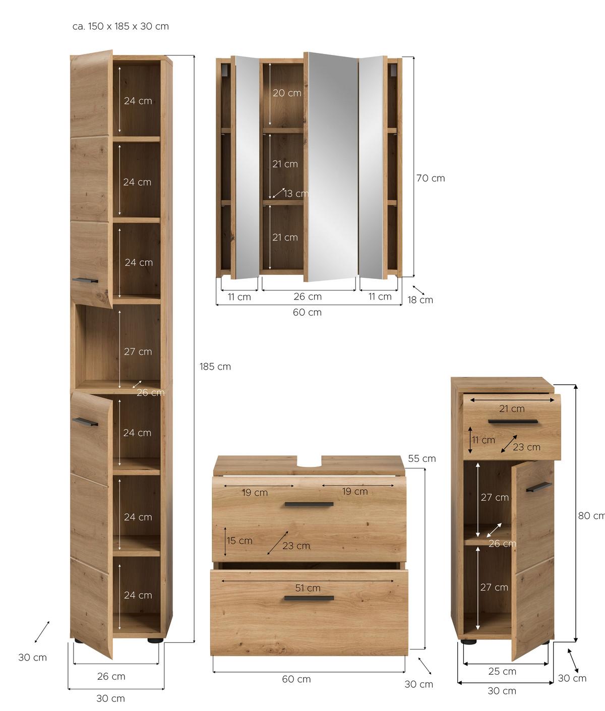 Badezimmer Ice Eiche Artisan Dekor B: 120cm - Schwarz/Eiche Artisan, Basics, Holzwerkstoff (120cm) - MID.YOU
