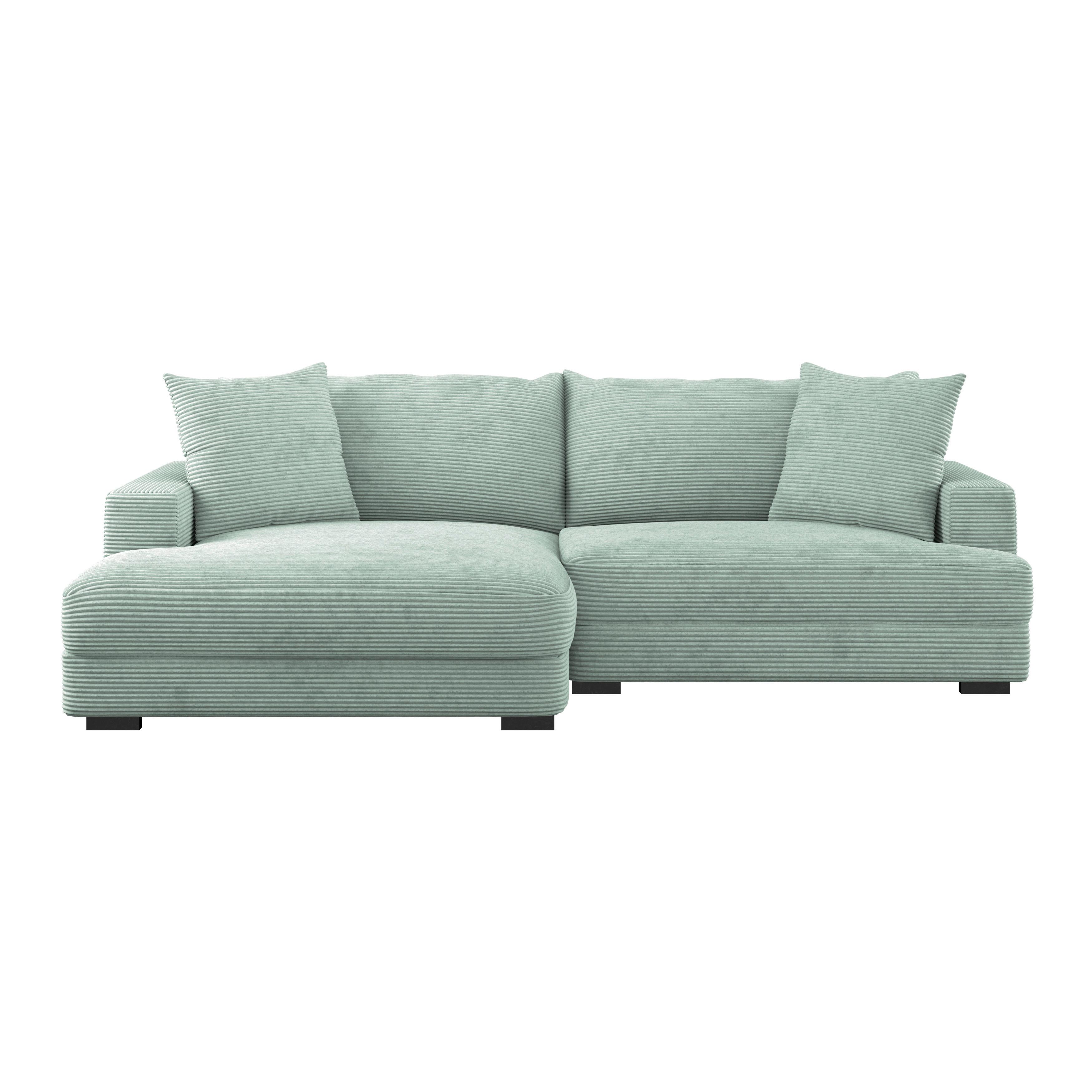 Ecksofa Pelle m. Kissen mintgrün Cord 180x265cm