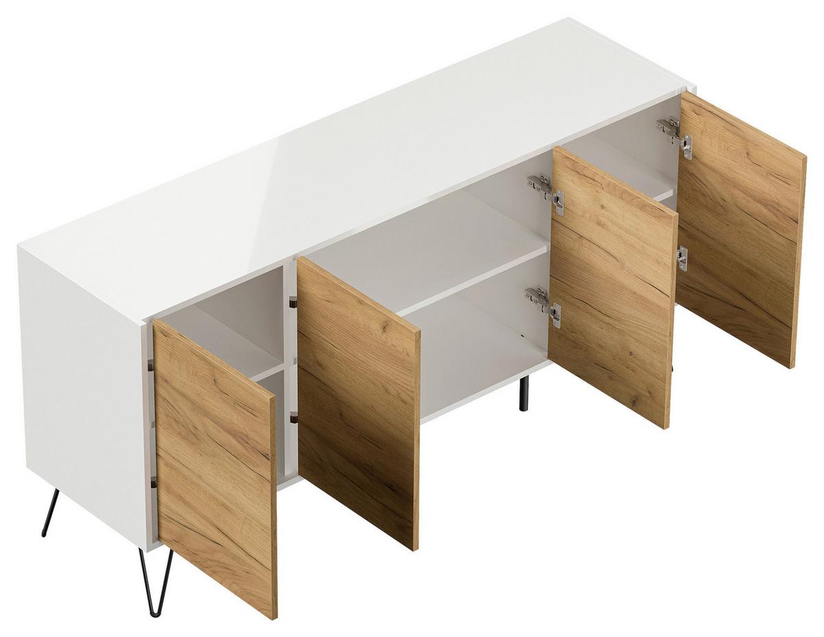 Sideboard Posseik Industrial Eichefarben/Weiß B: 155 cm - Eichefarben/Weiß Hochglanz, Design, Holzwerkstoff (155/75,8/42cm) - MID.YOU