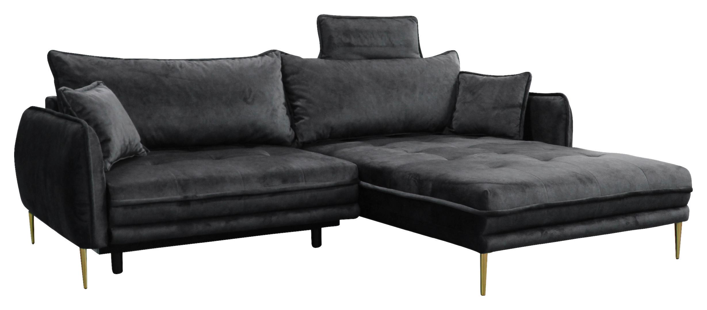 Ecksofa Whisper Anthrazit S: 264x196cm - Anthrazit/Goldfarben, Design, Textil (264/196cm) - MID.YOU