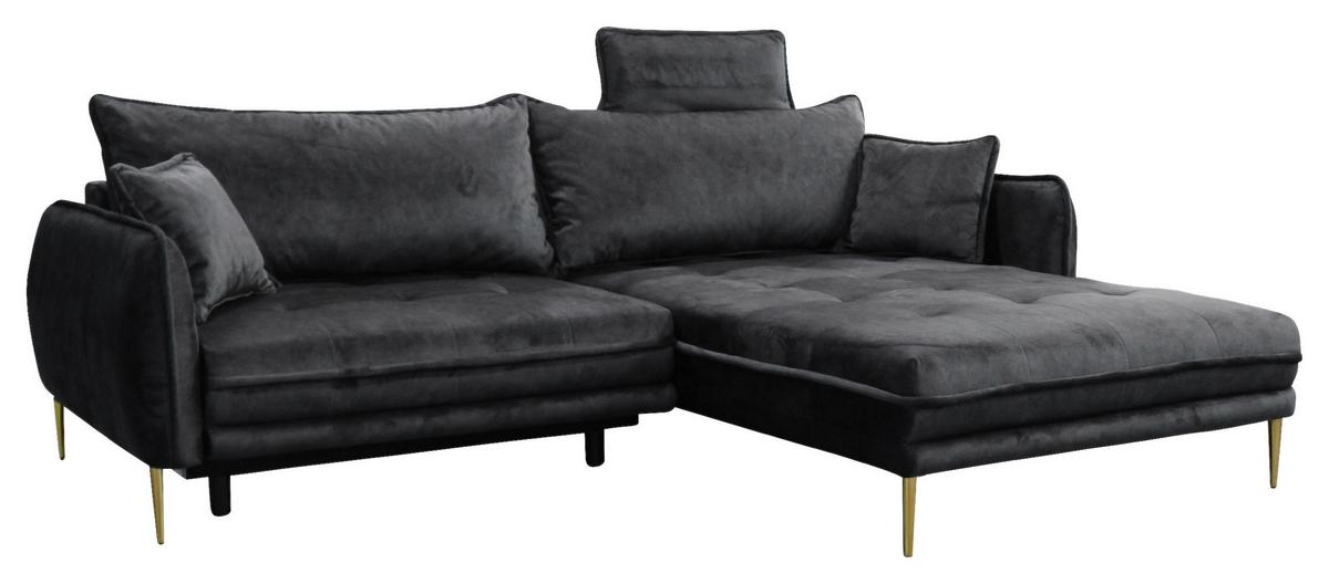 Ecksofa Whisper Anthrazit S: 264x196cm - Anthrazit/Goldfarben, Design, Textil (264/196cm) - MID.YOU