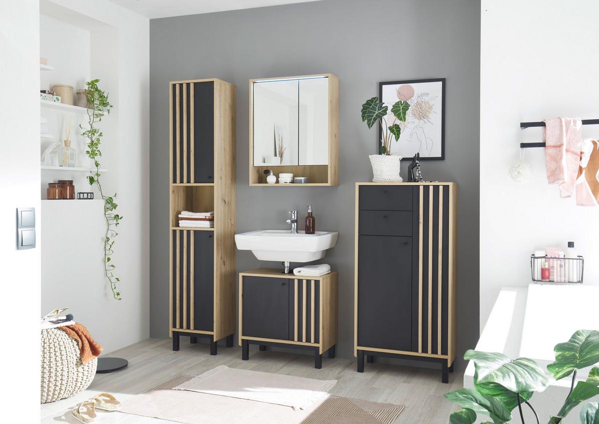 Hochschrank Volano BxH 38x195 cm Eiche Dekor/Schwarz - Schwarz/Eiche Artisan, MODERN, Holzwerkstoff (38/195/32cm) - MID.YOU