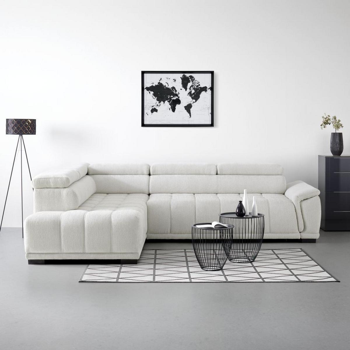 Rohová sedačka GRINALDI, ľavá, šedobílá - černá/šedobílá, Moderní, textil/plast (206/283cm) - Premium Living