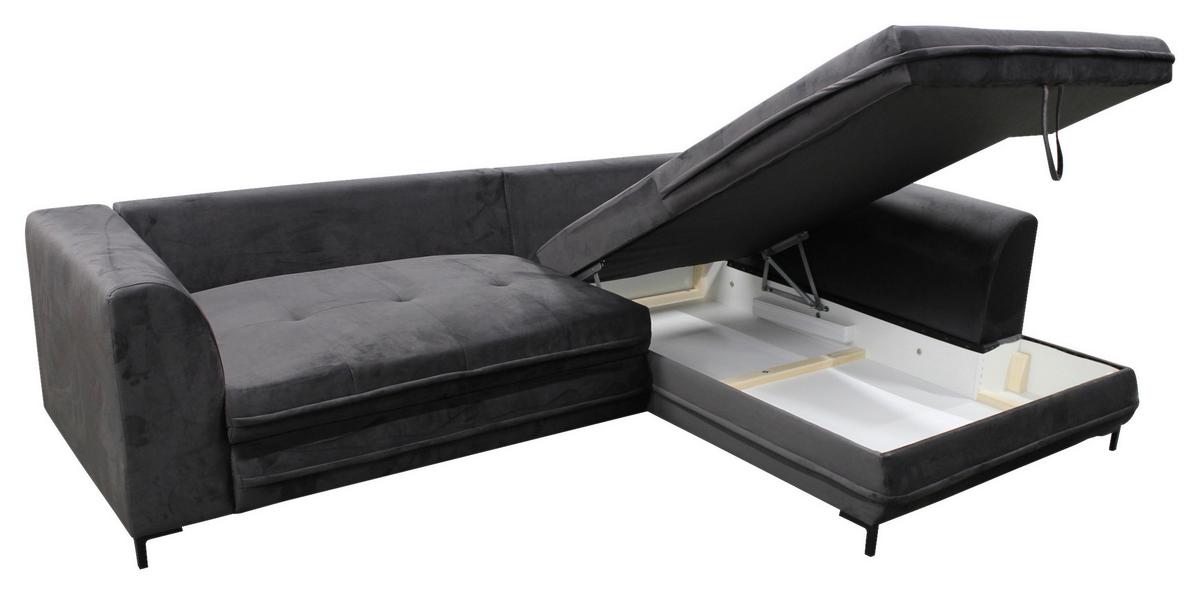 Eckschlafsofa Bello Grau Mit Schlaffunktion Ottomane Rechts - Schwarz/Grau, Design, Textil (277/187cm) - Livetastic