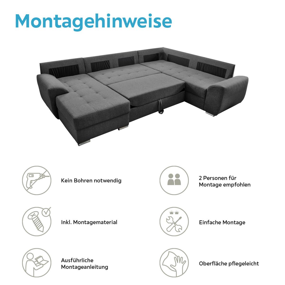 Wohnlandschaft mit Schlaffunktion Sinja - Chromfarben/Anthrazit, KONVENTIONELL, Textil (156/292/218cm) - Livetastic