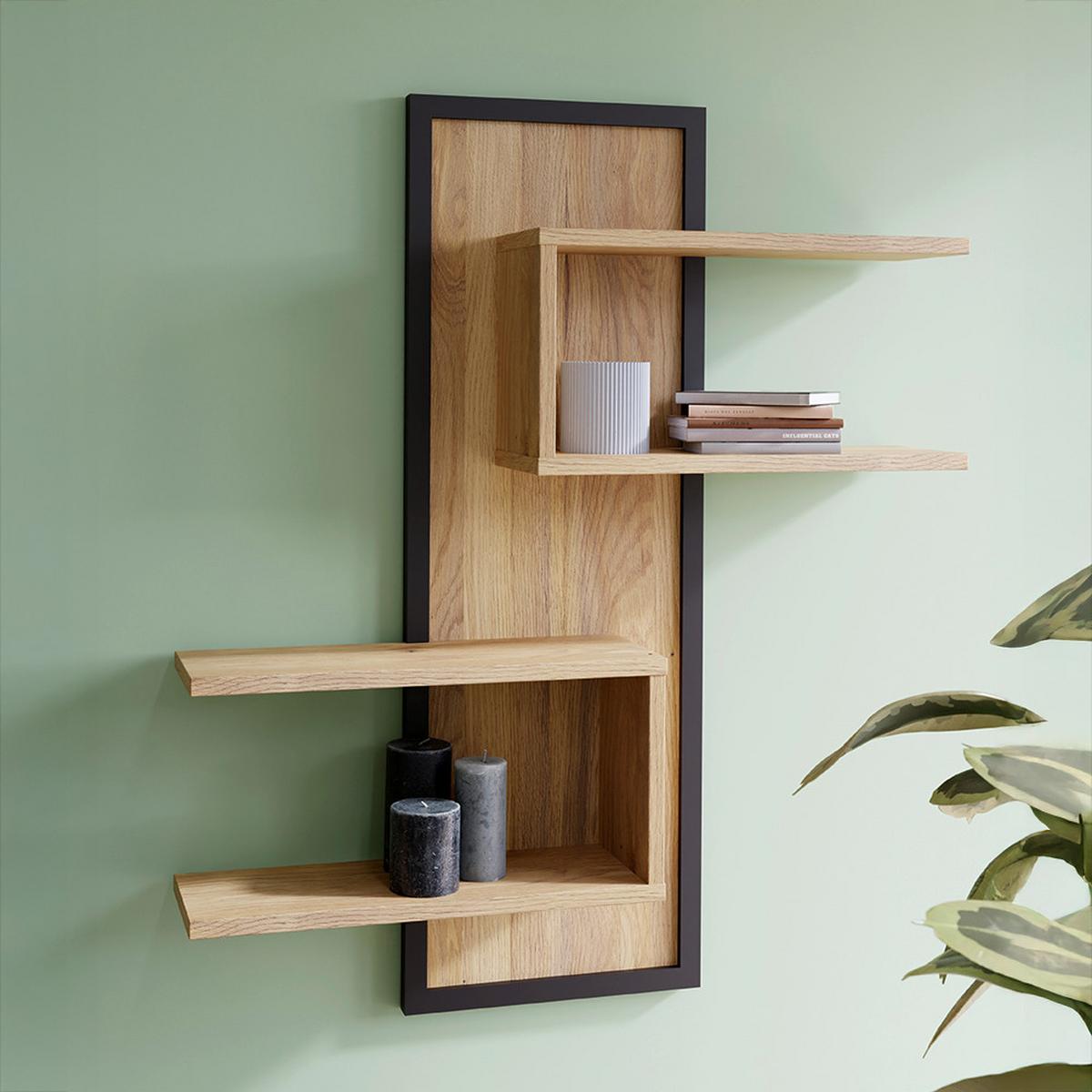 NÁSTENNÁ POLICA JYTANA - čierna/farba duba, Modern, kompozitné drevo (102,6/122,5/21,9cm)