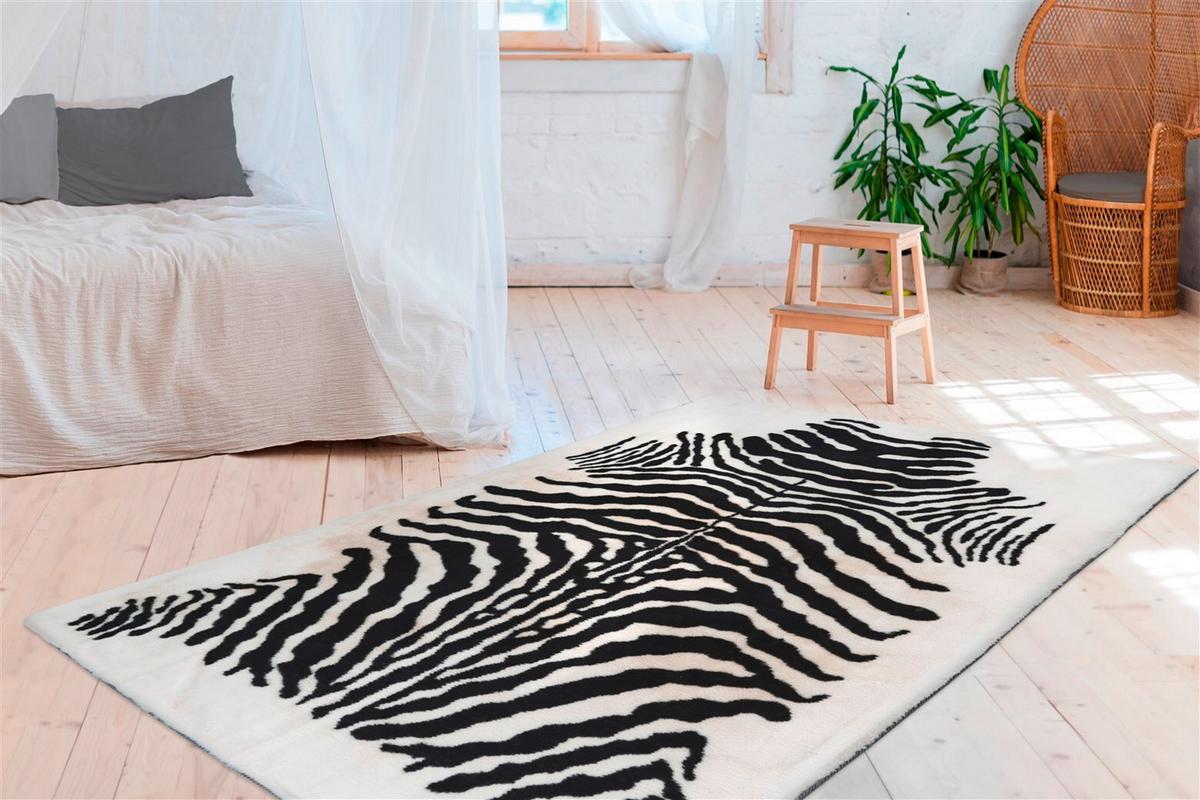 Hochflorteppich Rabbit Animal Schwarz/weiß, 120x160 Cm - Schwarz/Weiß, KONVENTIONELL, Textil (120/160cm)
