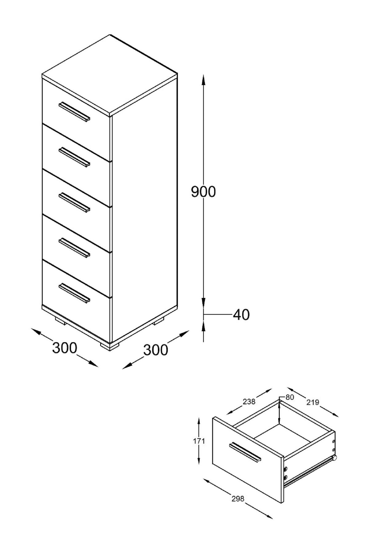 Highboard Zalo M Weiß/schwarz B: 30 Cm - Schwarz/Weiß, MODERN, Holzwerkstoff (30/94/30cm) - MID.YOU