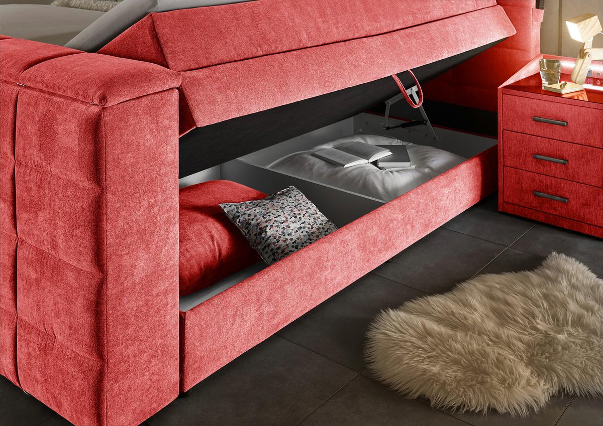 Boxspringbett Mit Bettkasten 180x200 Cm Denver - Rot, KONVENTIONELL, Textil (180/200cm) - Carryhome