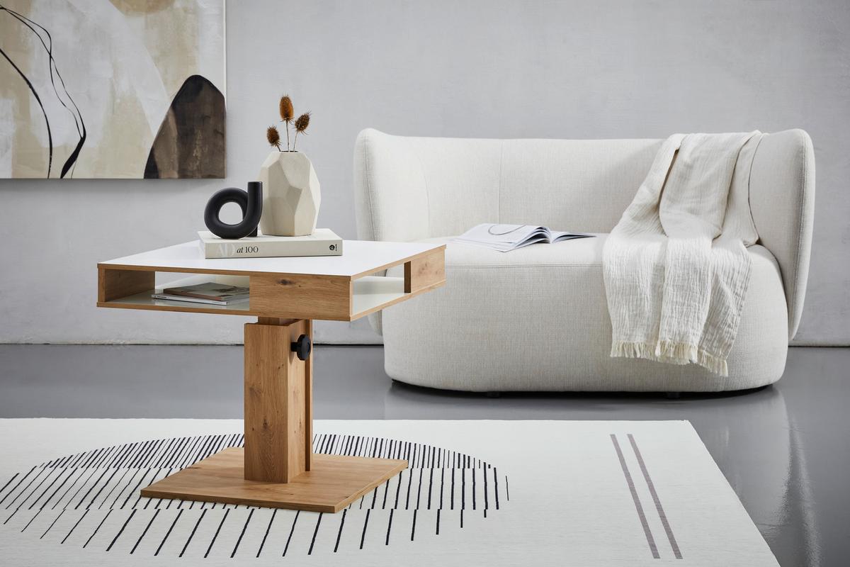 Couchtisch höhenverstellbar Belcanto Weiß/Wildeiche Dekor - Wildeiche/Weiß, Basics, Holzwerkstoff (65/52-77/65cm) - P & B