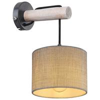 Wandleuchte Roger 1-Flammig mit Textil-Schirm + Schalter - Schwarz/Grau, Natur, Holz/Textil (18/25,5/33,5cm) - Globo