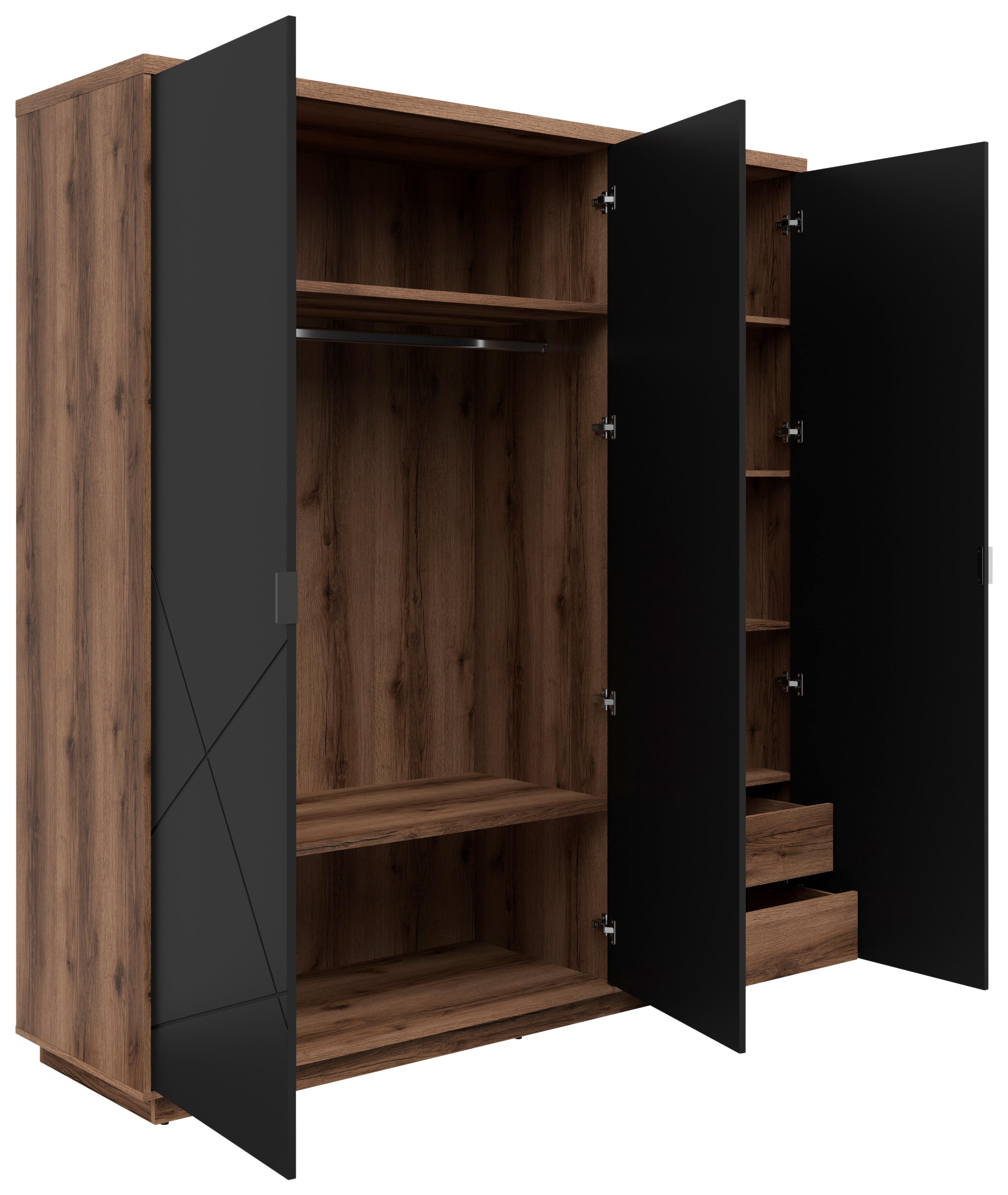 Drehtürenschrank Forn - Eichefarben/Schwarz, MODERN, Holzwerkstoff (180/200,5/56,5cm) - MID.YOU