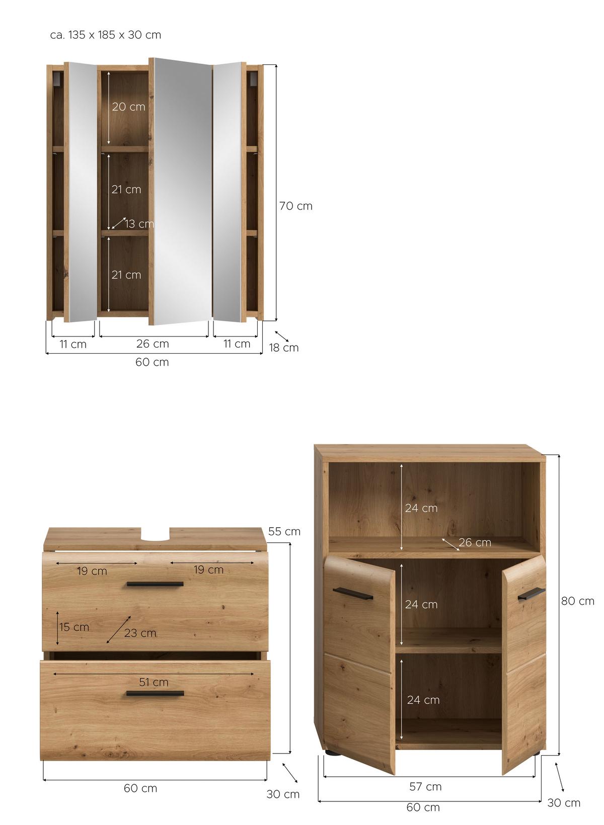 Badezimmer Ice Eiche Artisan Dekor B: 120cm - Schwarz/Eiche Artisan, Basics, Holzwerkstoff (120cm) - MID.YOU