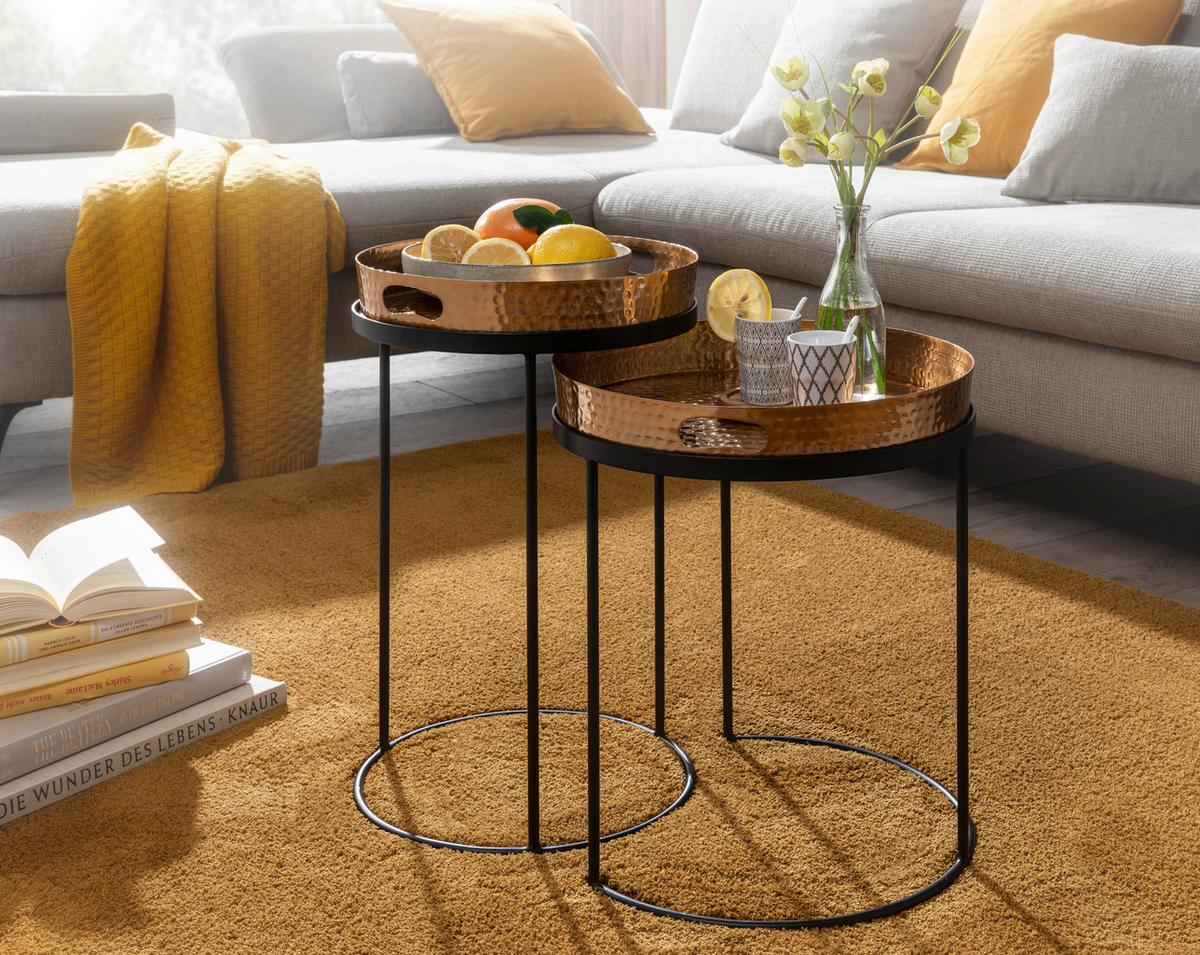 Beistelltisch 2-teilig Gold/schwarz - Goldfarben/Schwarz, MODERN, Metall (32,5/32,5/53cm) - MID.YOU