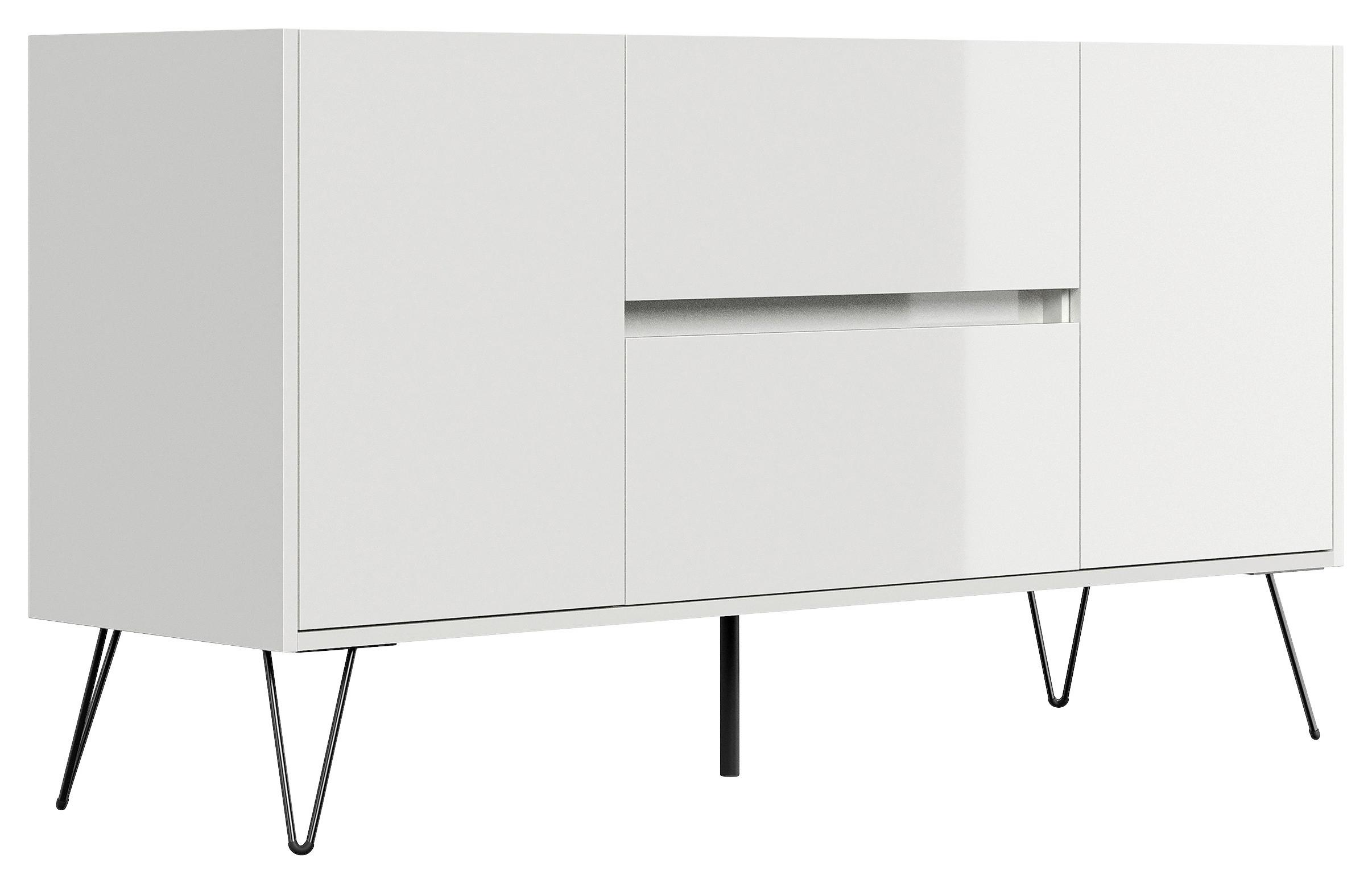 Sideboard Posseik Industrial Weiß B: 139 cm - Weiß Hochglanz/Schwarz, Design, Holzwerkstoff (139/75,8/42cm) - MID.YOU