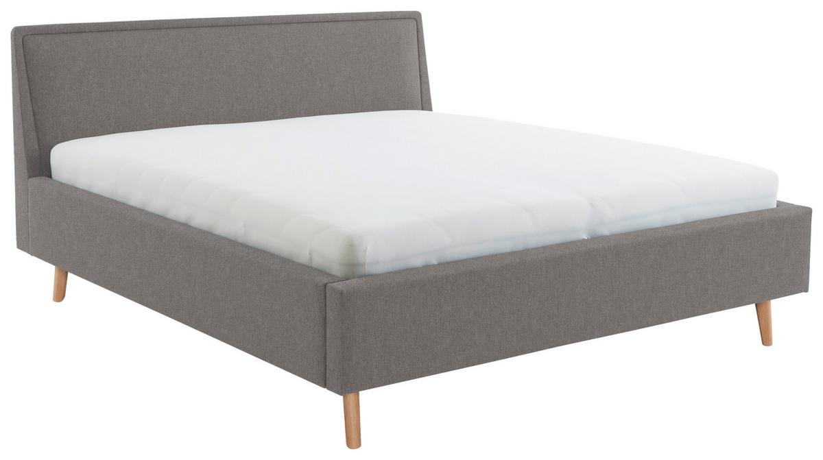Polsterbett Frieda 180x200cm Hellgrau, inkl. Bettkasten - Eichefarben/Hellgrau, KONVENTIONELL, Holz/Textil (180/200cm) - Livetastic