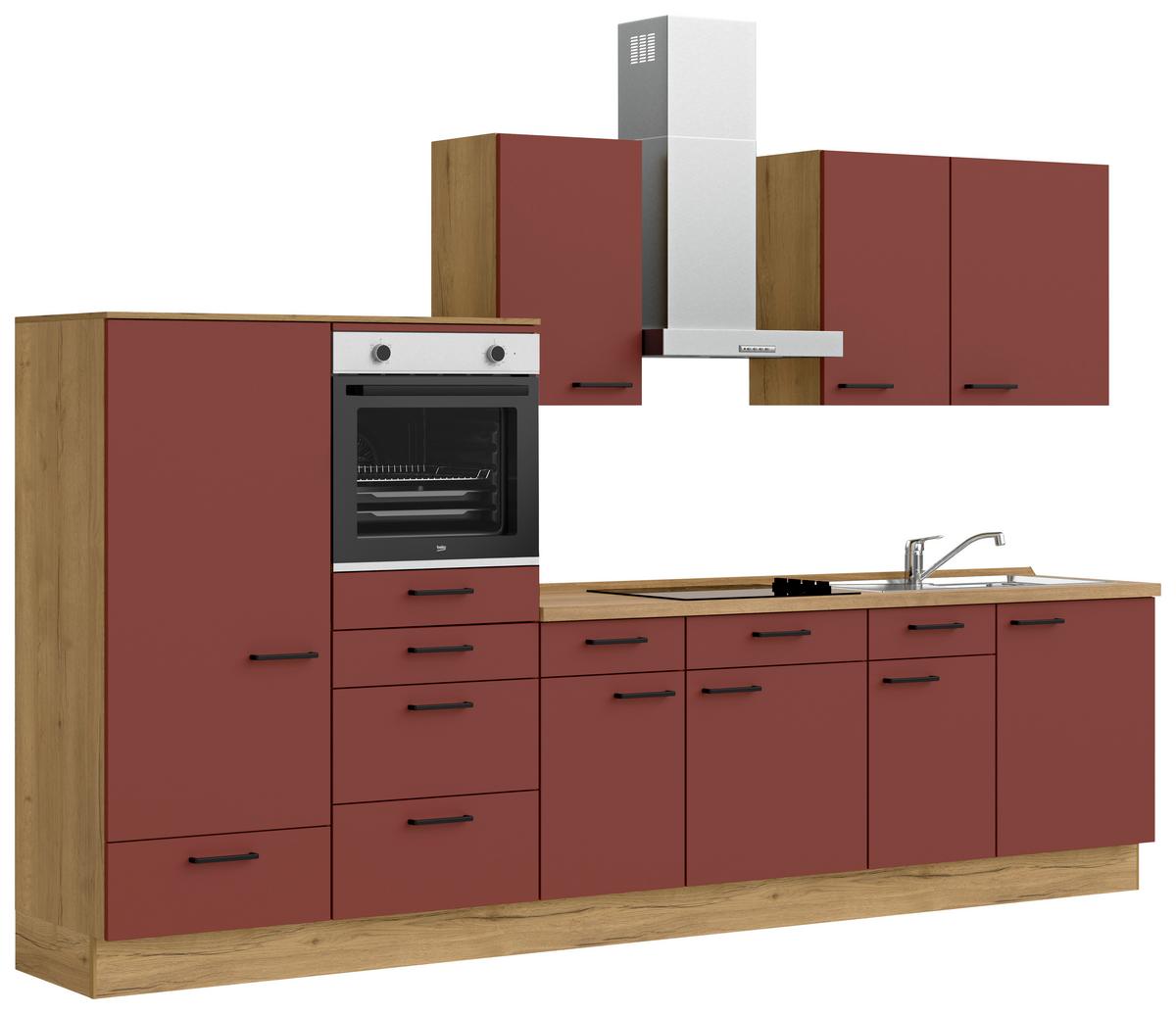 Küchenleerblock Easytouch Low-Line, L8 Links - Eichefarben/Rot, MODERN, Holzwerkstoff (330cm) - Nobilia