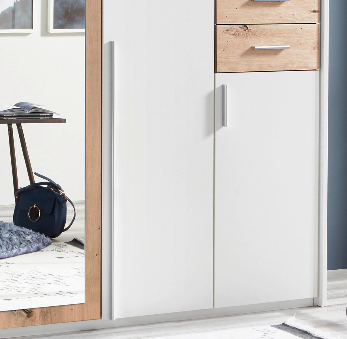 Drehtürenschrank Mit Spiegel + Laden B: 225 cm Vegas, Weiß - Eiche Artisan/Weiß, Basics, Holzwerkstoff (225/208/58cm) - MID.YOU