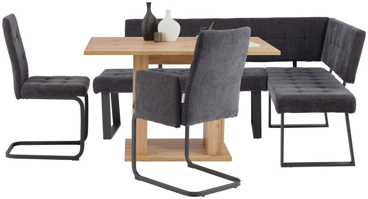 Eckbank Dunkelgrau Polyester Laslo 134x185 cm - Dunkelgrau/Schwarz, MODERN, Textil/Metall (134/185cm) - MID.YOU